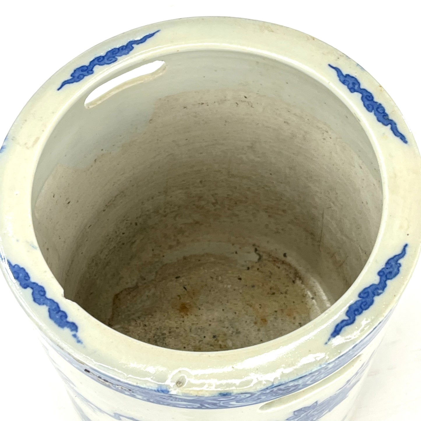 Antique Japanese Meiji Era c.1880 Ceramic Imari Hibachi Brazier w/ Cutout Handels 11”