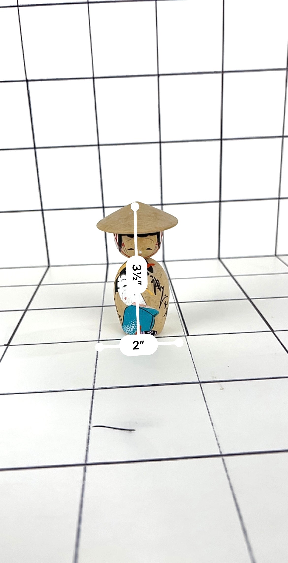 Vintage Japanese Kokeshi WoodenDoll w/ Hat & Portrait "
