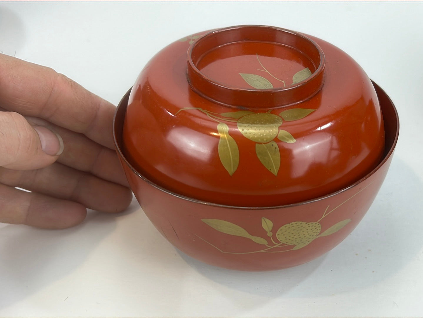 Antique Japanese Edo Era (c1850) Lacquer Makie Wooden Lidded Soup / Rice Bowl