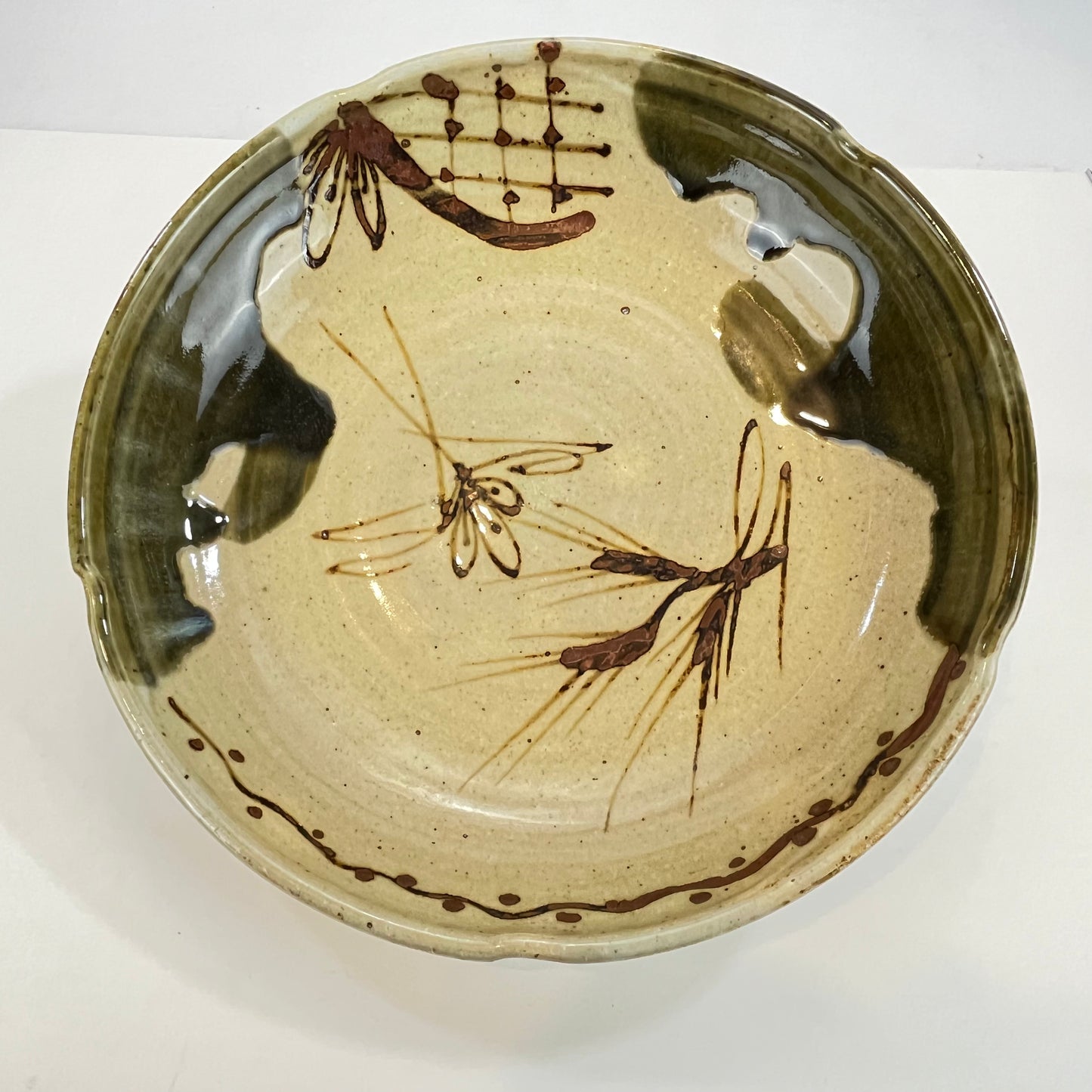 Vintage Japanese Oribe Ware Bowl 11”