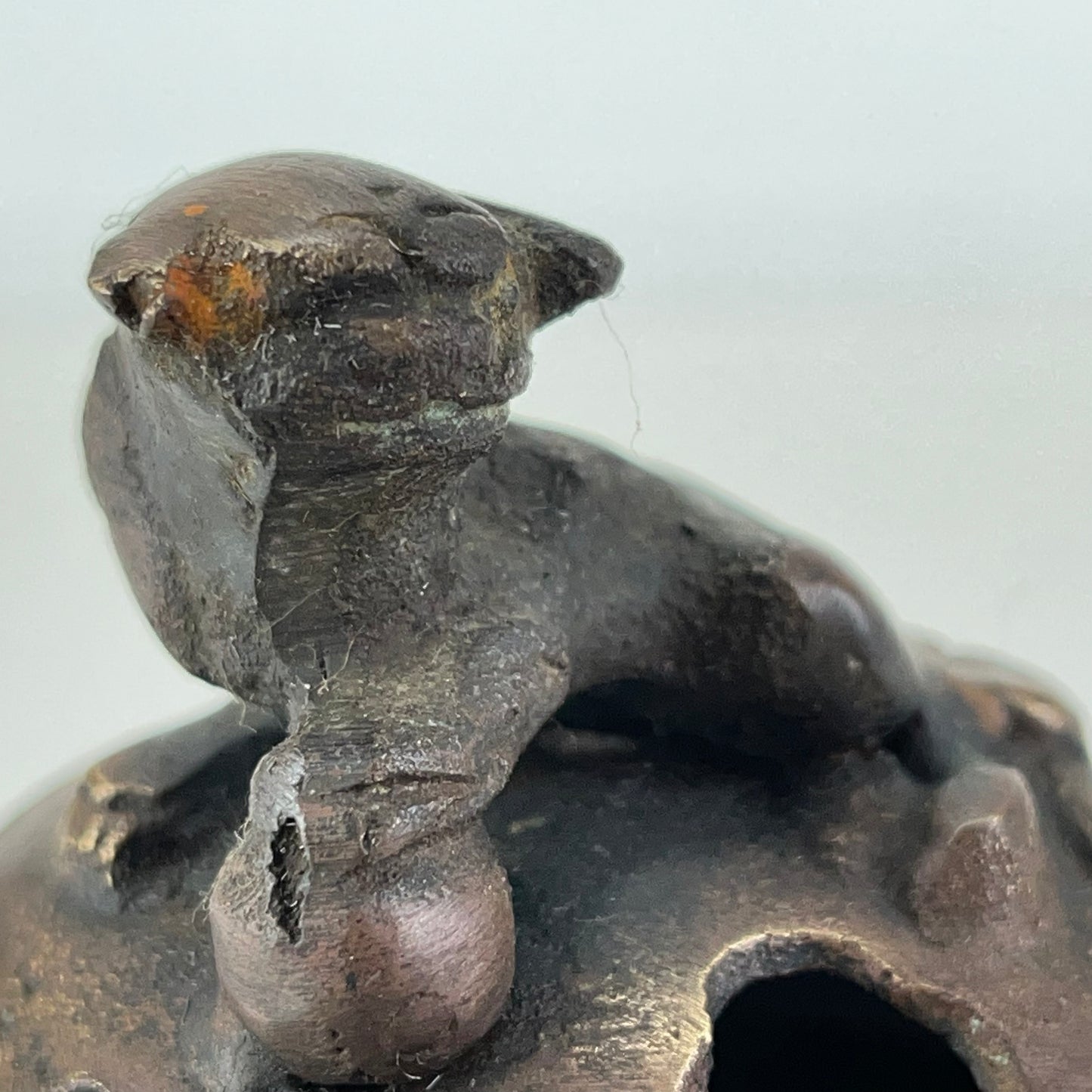 Japanese Bronze Koro Incense Burner Foo Dog & bird etching