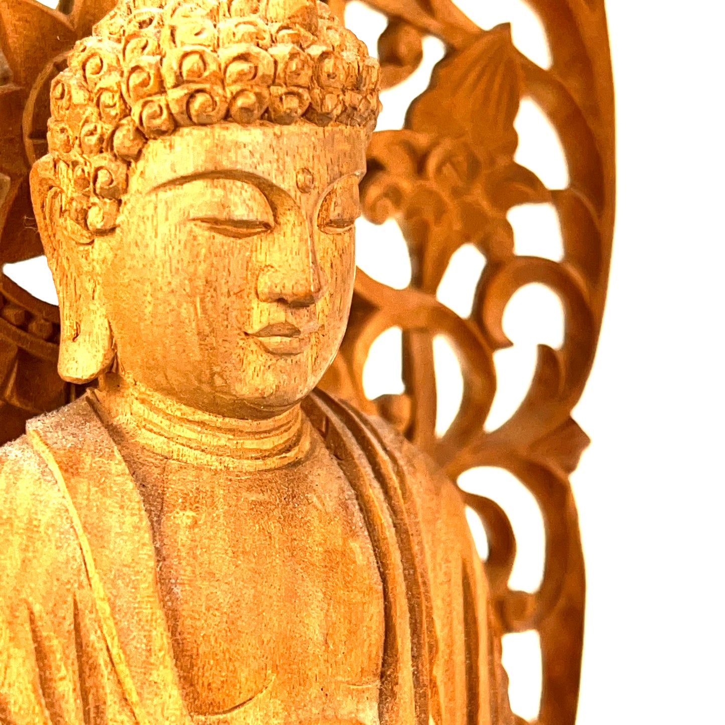 Statue of The Buddha in Standing Pose Carved Wooden Japanese lotus back
