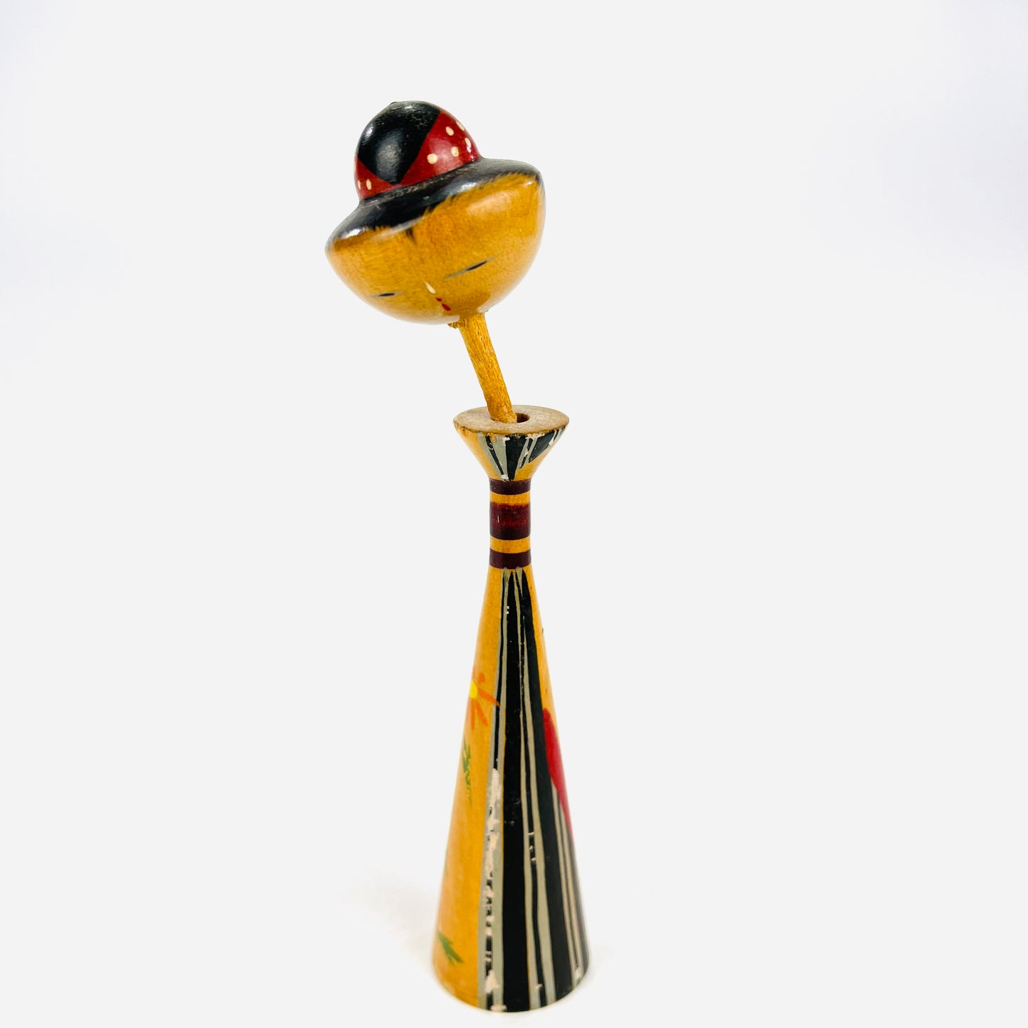 Vintage Japanese Kokeshi Wooden Doll Long Neck Bobble Head "