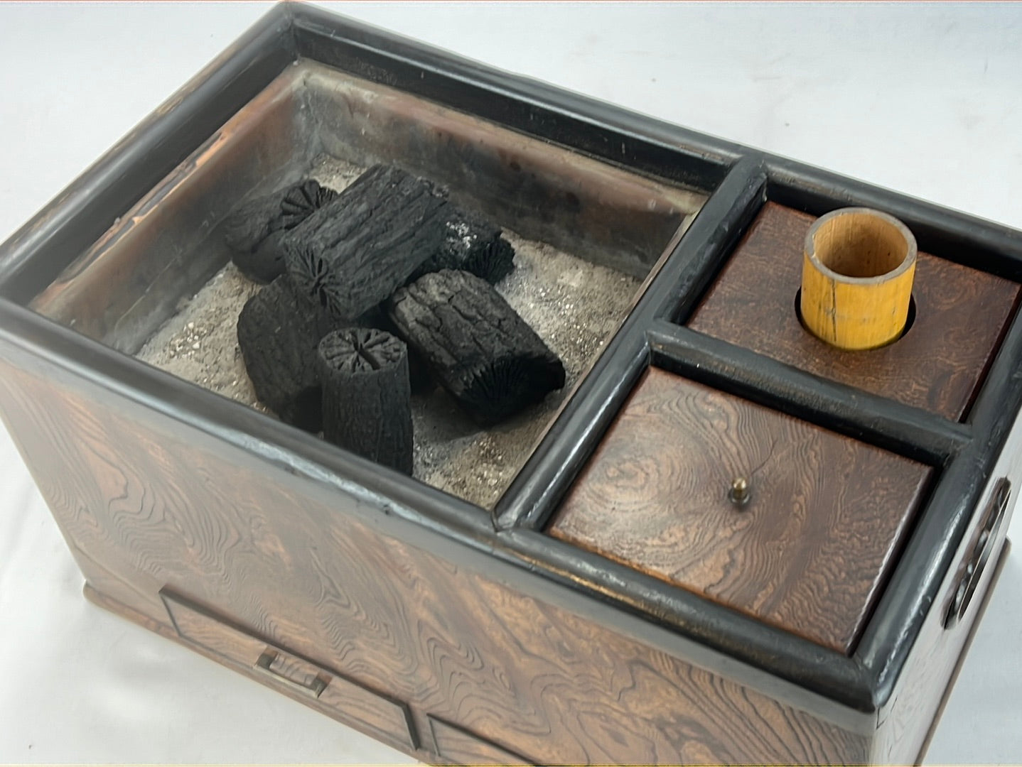Antique Japanese c1910 Meiji Era Hibachi Wooden Brazier Tabakobon Keyaki 16"
