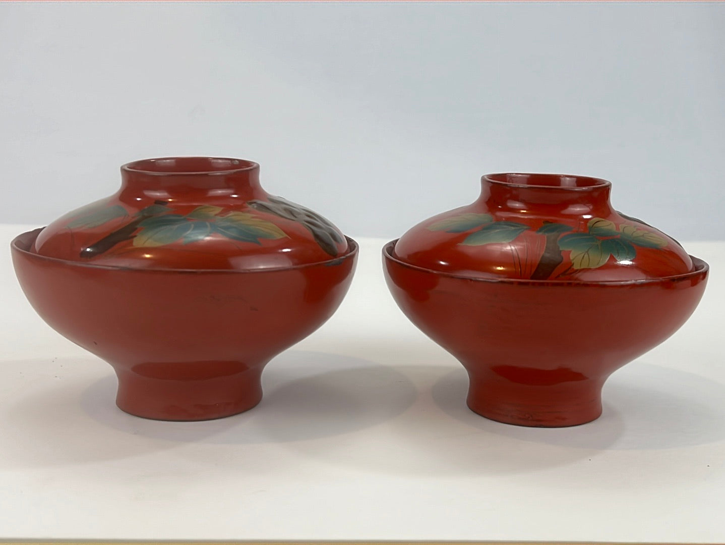 Antique Japanese Edo Era (c1850) Pair of Lacquer Makie Wooden Lidded Soup/Rice Bowl