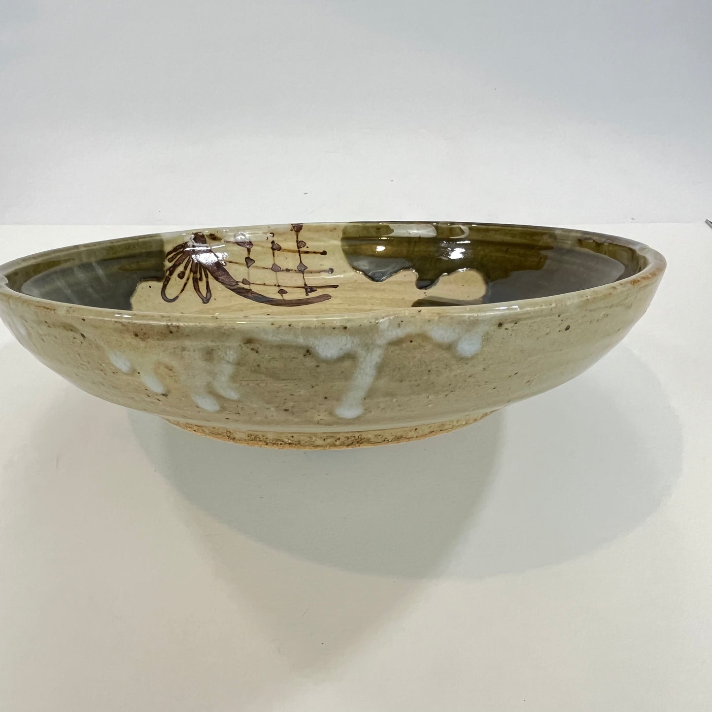 Vintage Japanese Oribe Ware Bowl 11”