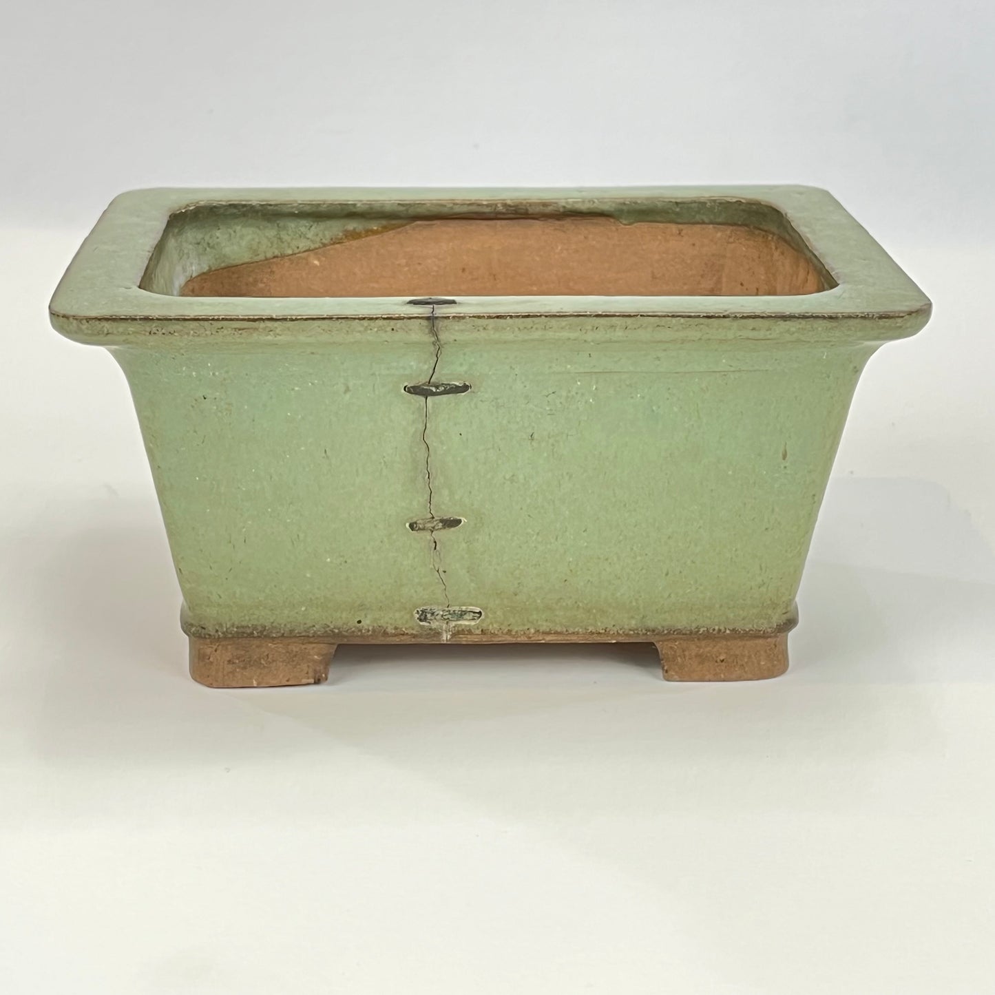 Japanese Bonsai Earthen Wear Celadon Green Bonsai Pot w/ Staples Small Trees 4.5"