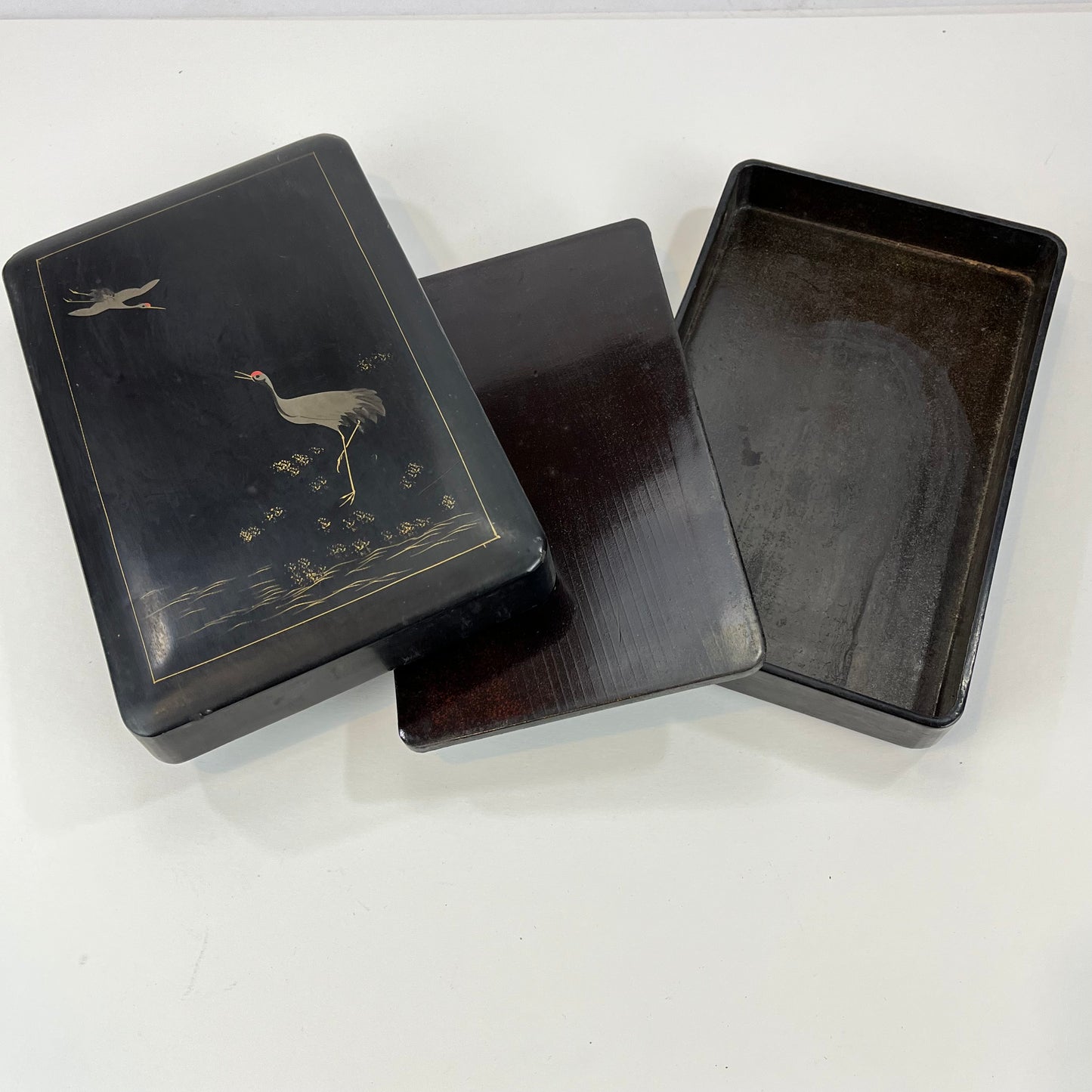 Antique Japanese Hand Made Suzuribako Calligraphy Box w/ Inscription