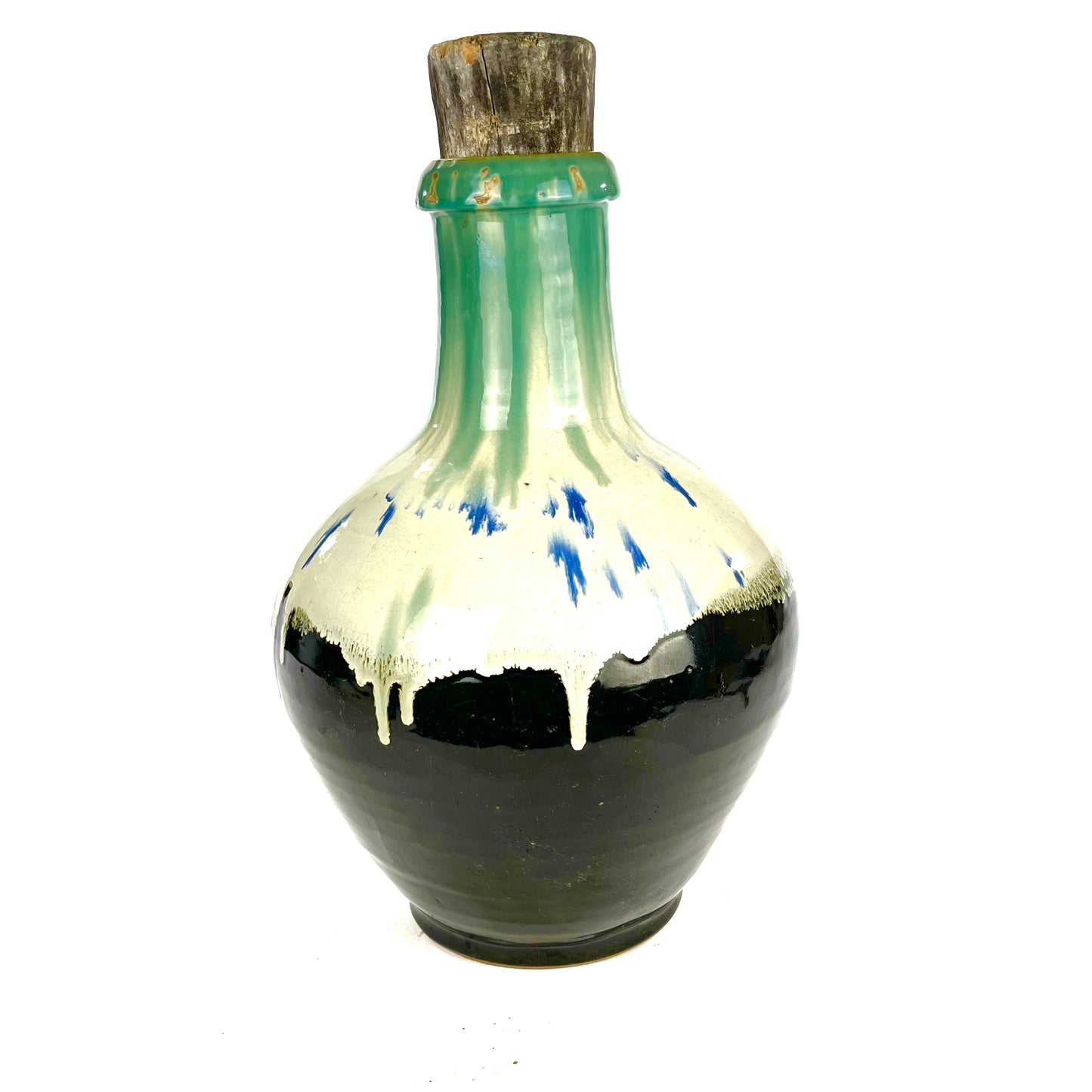 Antique Japanese Shigaraki Tsubo Urn Hare's-Fur Drip Glaze Bottle 17"