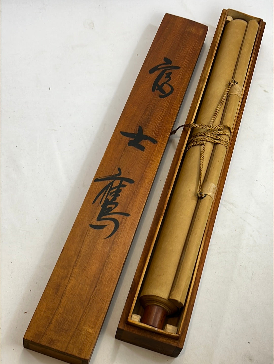Japanese Vintage Scroll Kakejiku Hand Painted Showa Era Falcon & Mt Fuji 73"