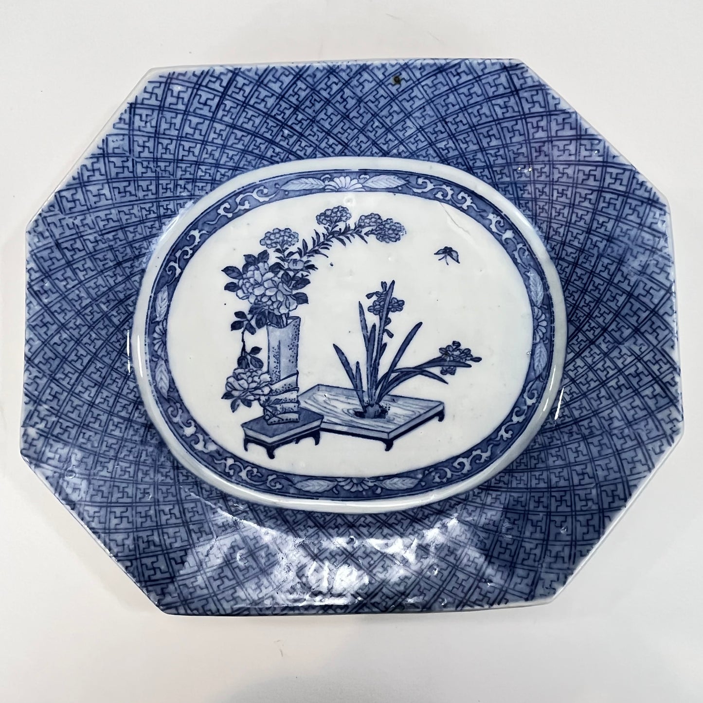 Antique Japanese Meiji Era Octagonal Ceramic Imari Plates Ikebana Motif