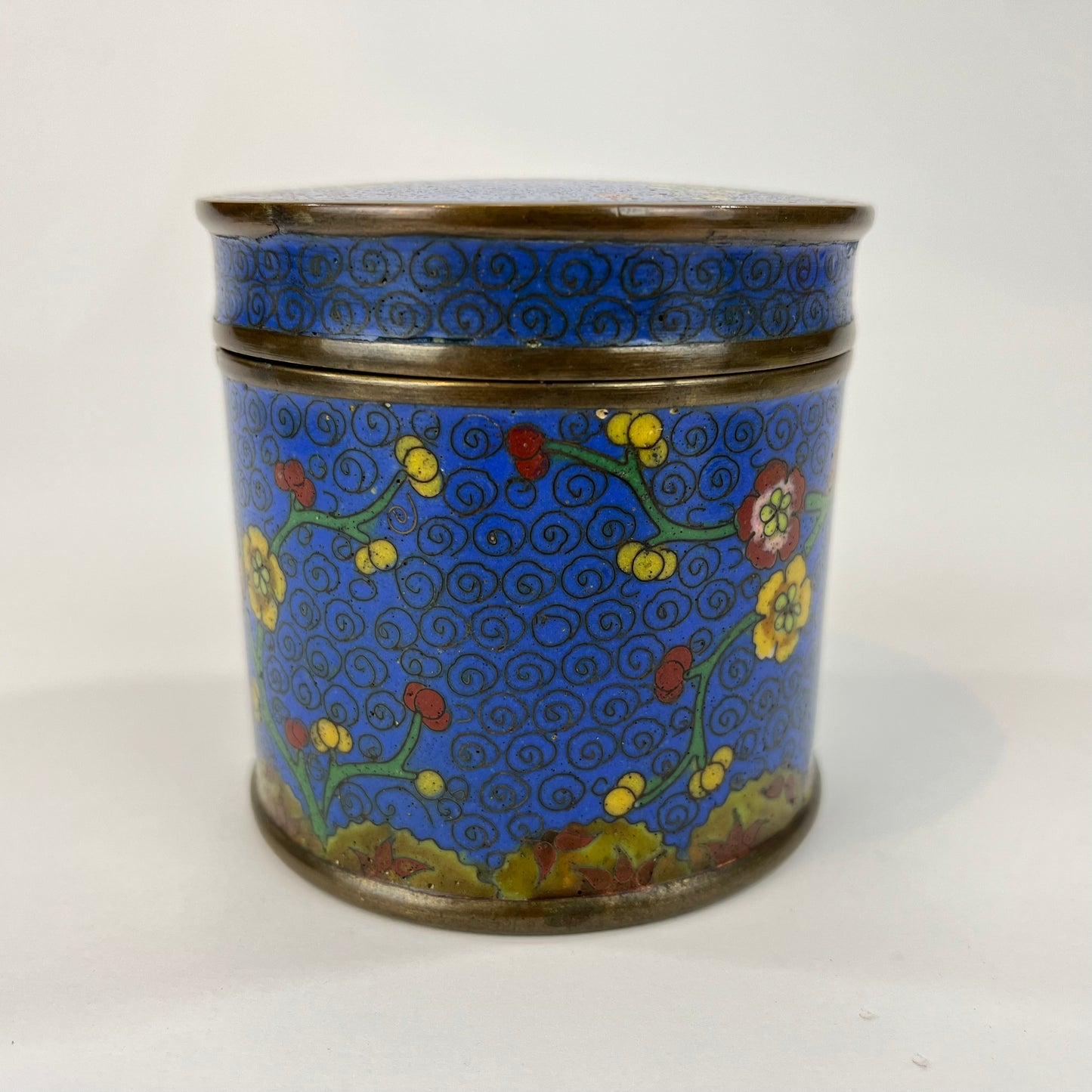 Antique Chinese Cloisonné Smoke Set Blue 4pc 5"