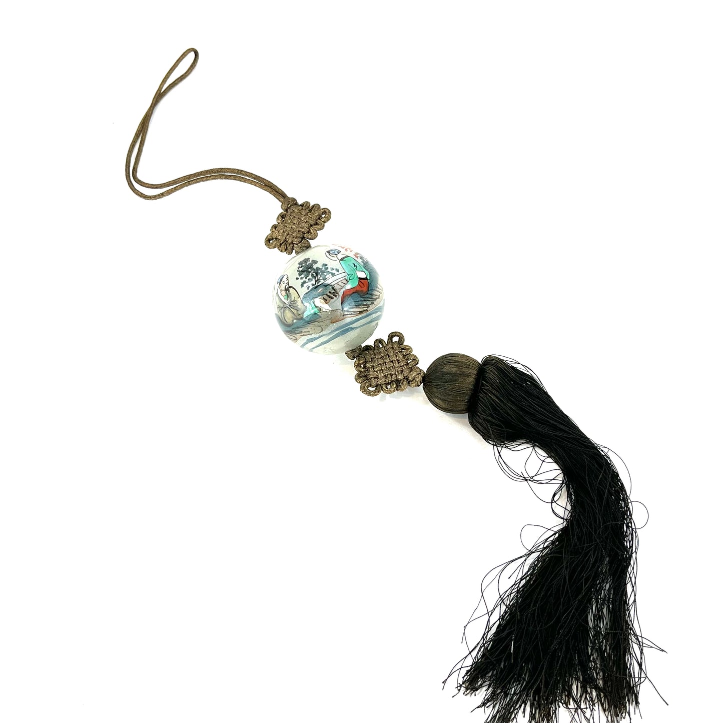 Vintage (c. 1950) Chinese Reverse-Painted Hanging Glass Ornamental Sphear 1.5"