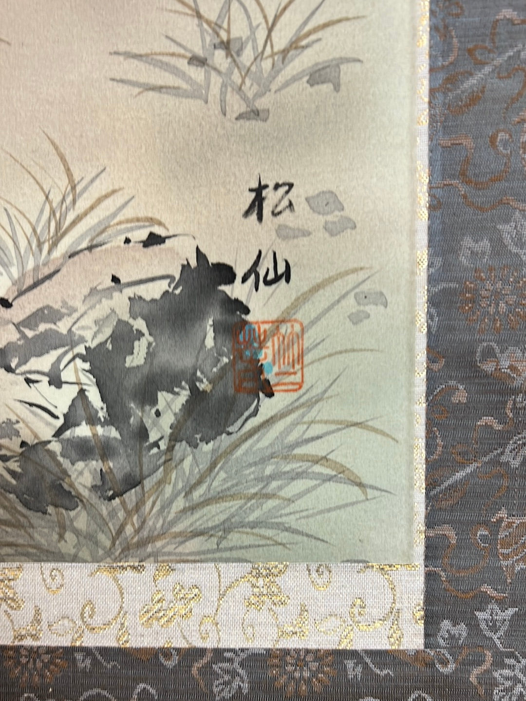 Japanese Scroll Hand Painted on Silk Showa Era Pair of Cranes 71"