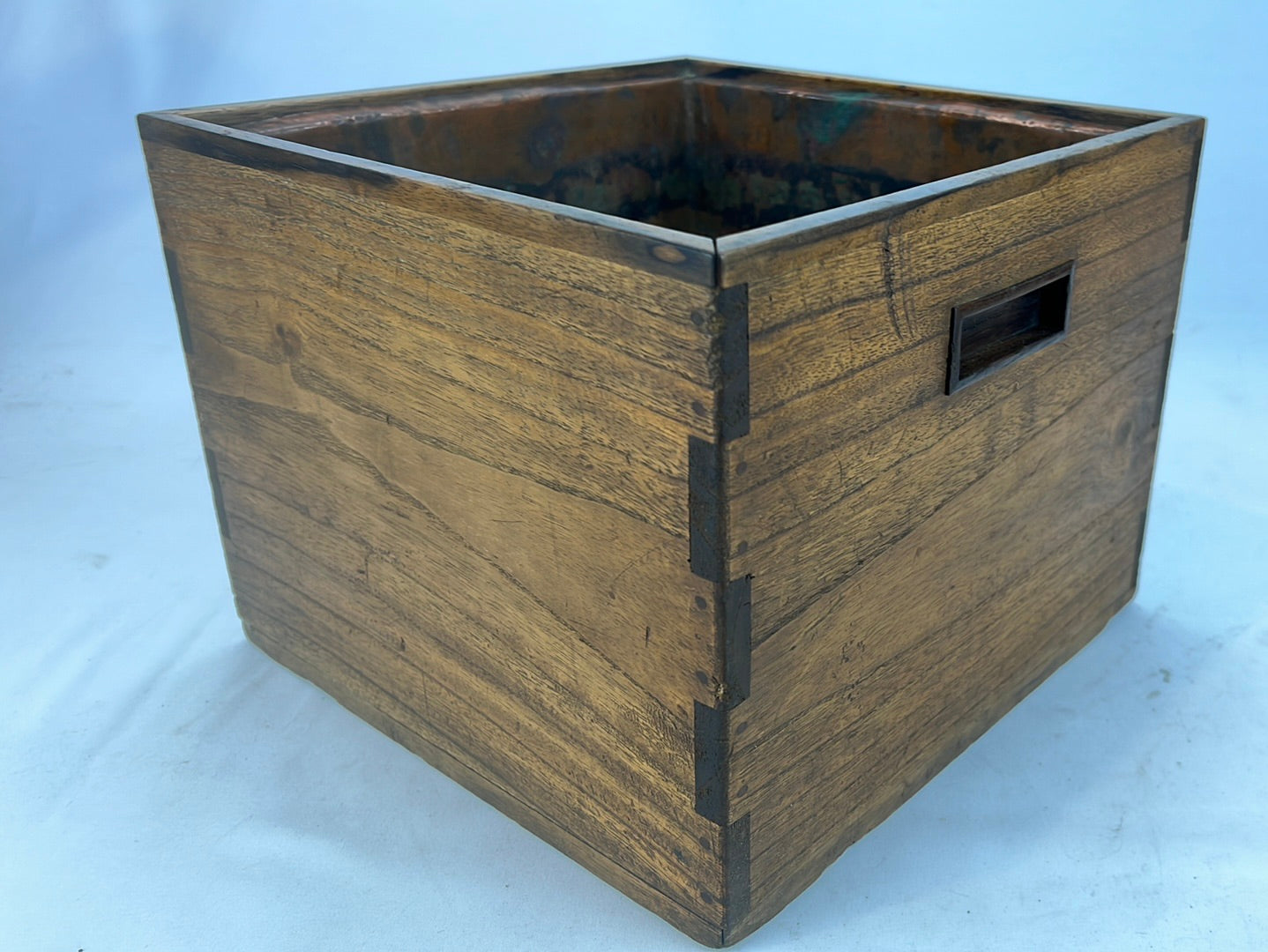 Antique Japanese c1890 Meiji Era Hibachi Wooden Brazier Square 11"