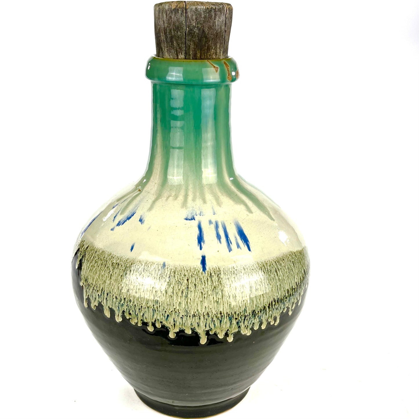 Antique Japanese Shigaraki Tsubo Urn Hare's-Fur Drip Glaze Bottle 17"