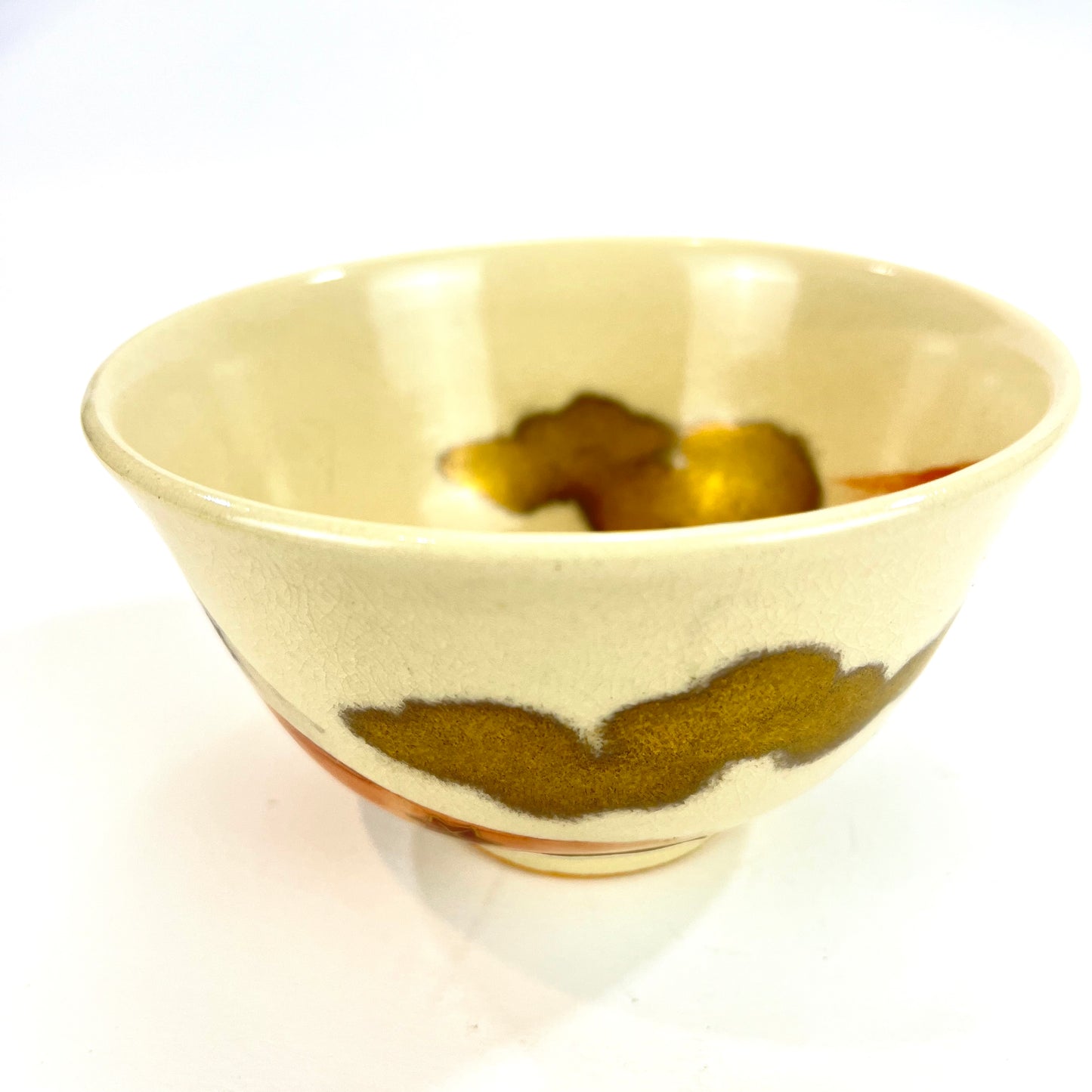 Signed Tea Ceremony Chawan Tea Bowl w/ Gold Clouds & Multicolored Hills