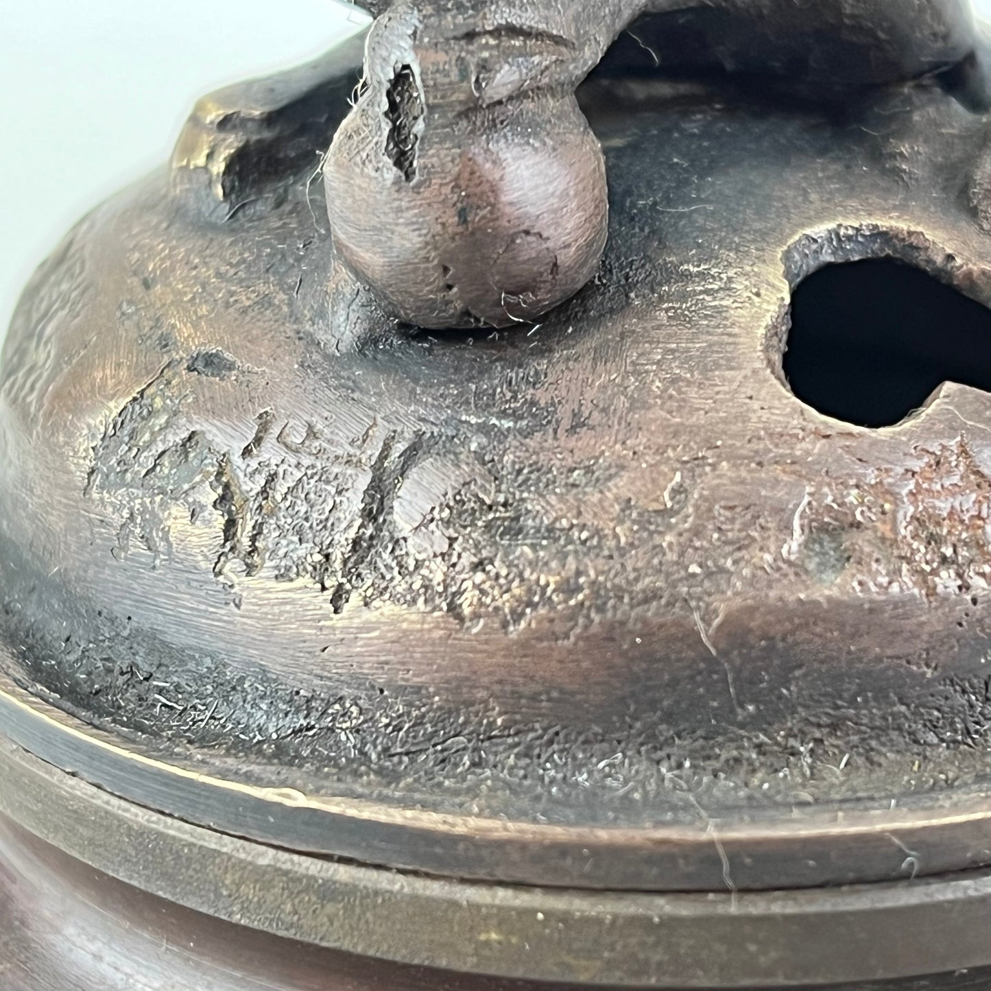 Japanese Bronze Koro Incense Burner Foo Dog & bird etching