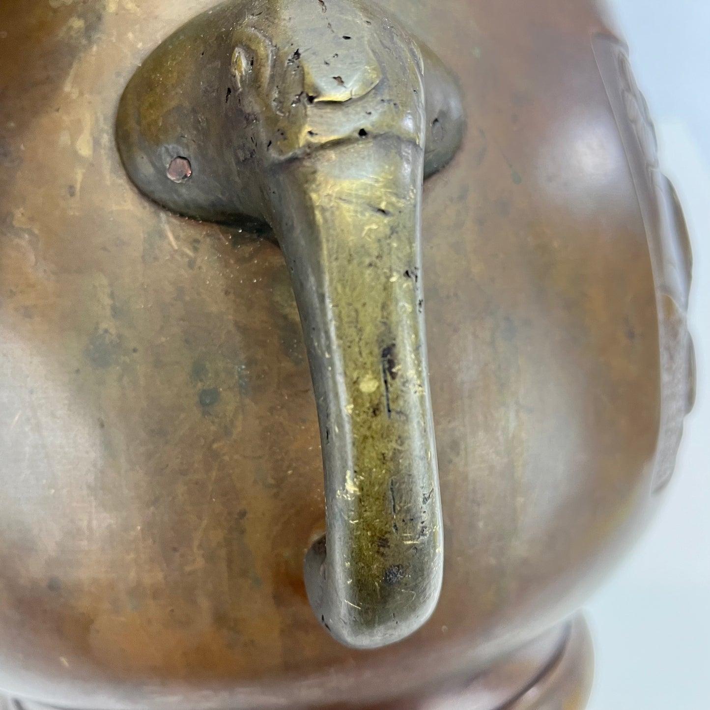 Antique Japanese Edo Style Bronze Hibachi Brazier w/ Elephant Handles and Birds in Relief