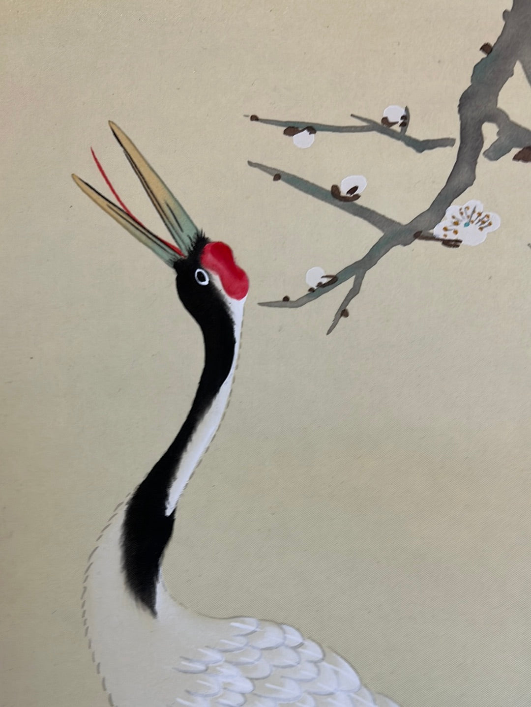 Japanese Scroll Hand Painted on Silk Showa Era Pair of Cranes 71"
