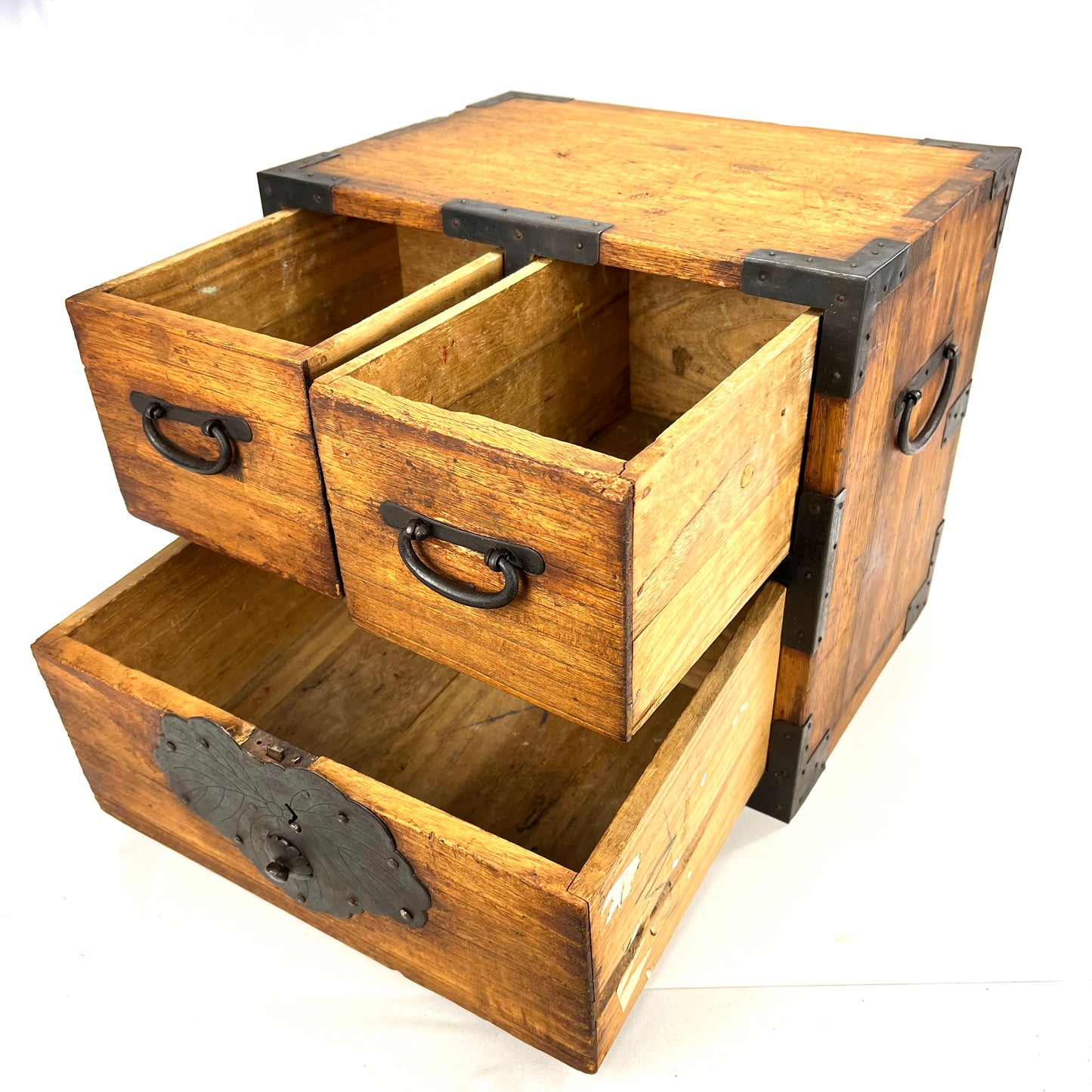Antique Japanese Meiji Era c1910 Suzuribako Calligraphy Chest Kiri Wood Tansu 14"