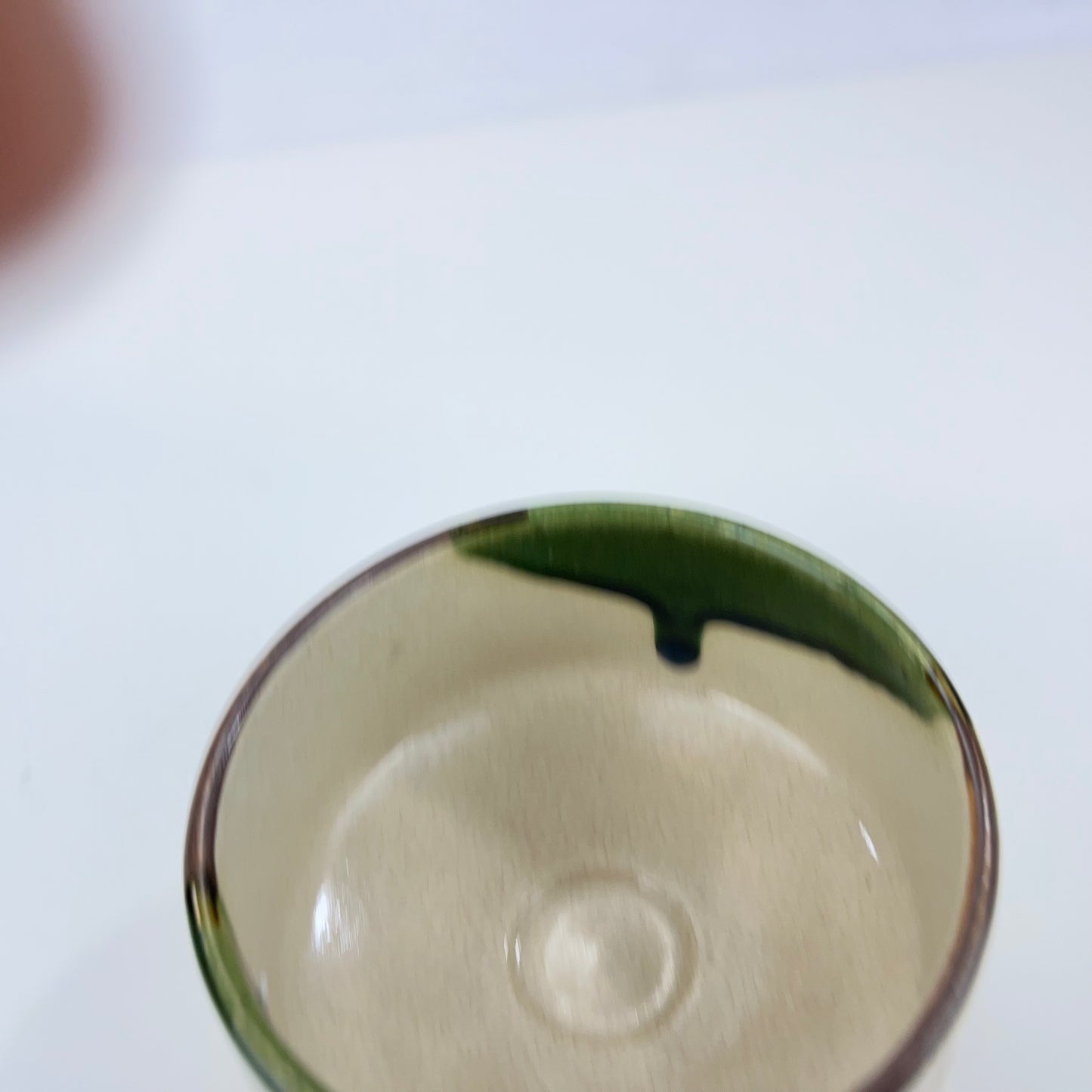 Signed Oribewear Tea Ceremony Chawan Tea Bowl Green Spot Drips & Pine Trees