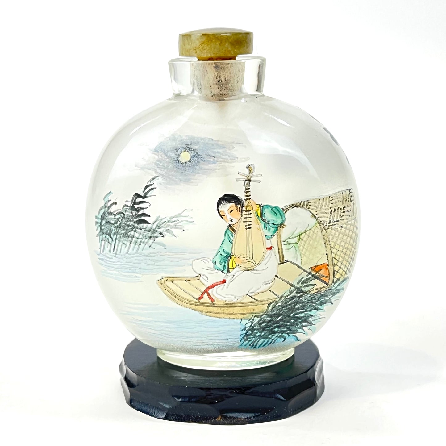 Vintage Chinese Reverse-Painted Snuff Bottle Round 3.5”