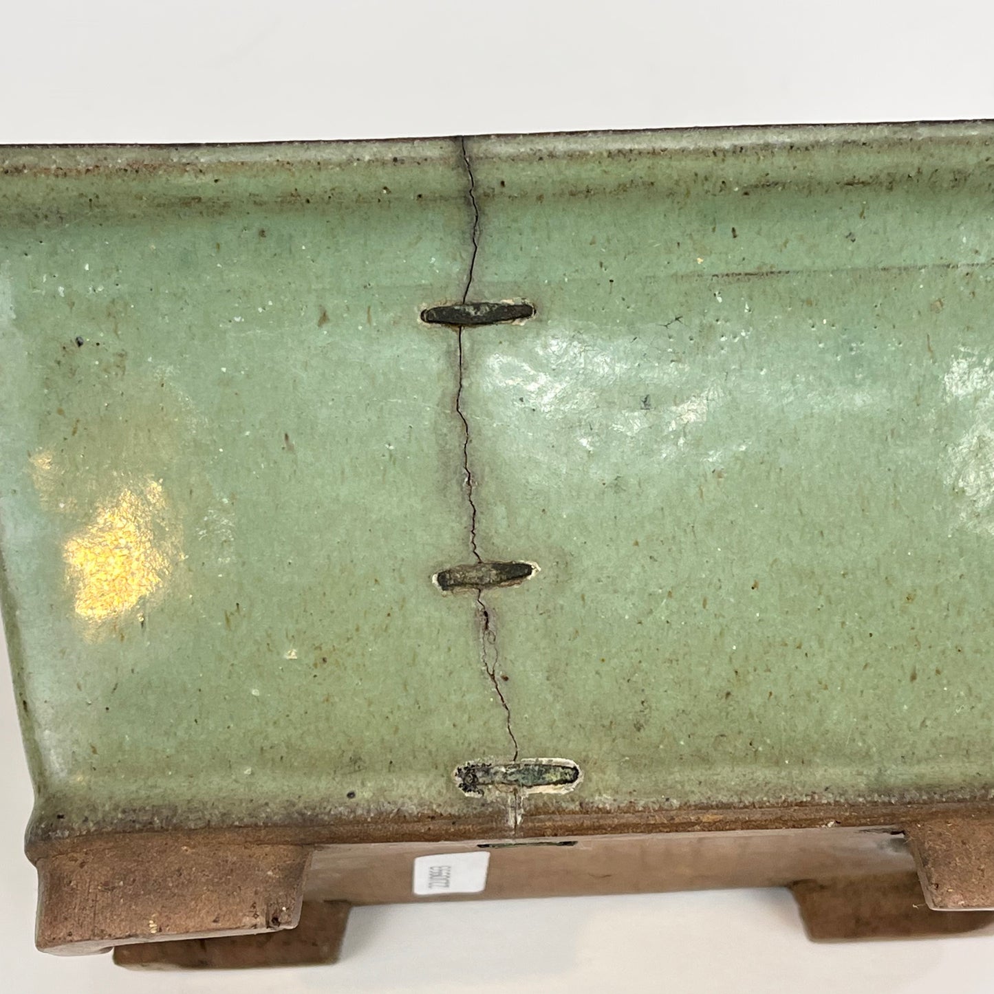 Japanese Bonsai Earthen Wear Celadon Green Bonsai Pot w/ Staples Small Trees 4.5"