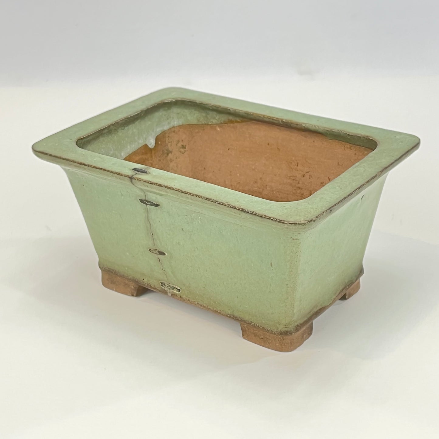 Japanese Bonsai Earthen Wear Celadon Green Bonsai Pot w/ Staples Small Trees 4.5"