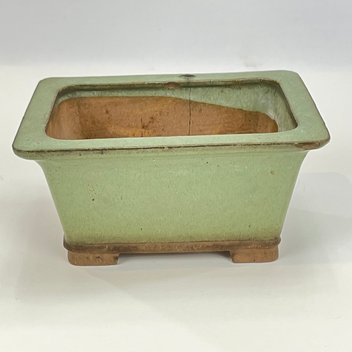 Japanese Bonsai Earthen Wear Celadon Green Bonsai Pot w/ Staples Small Trees 4.5"