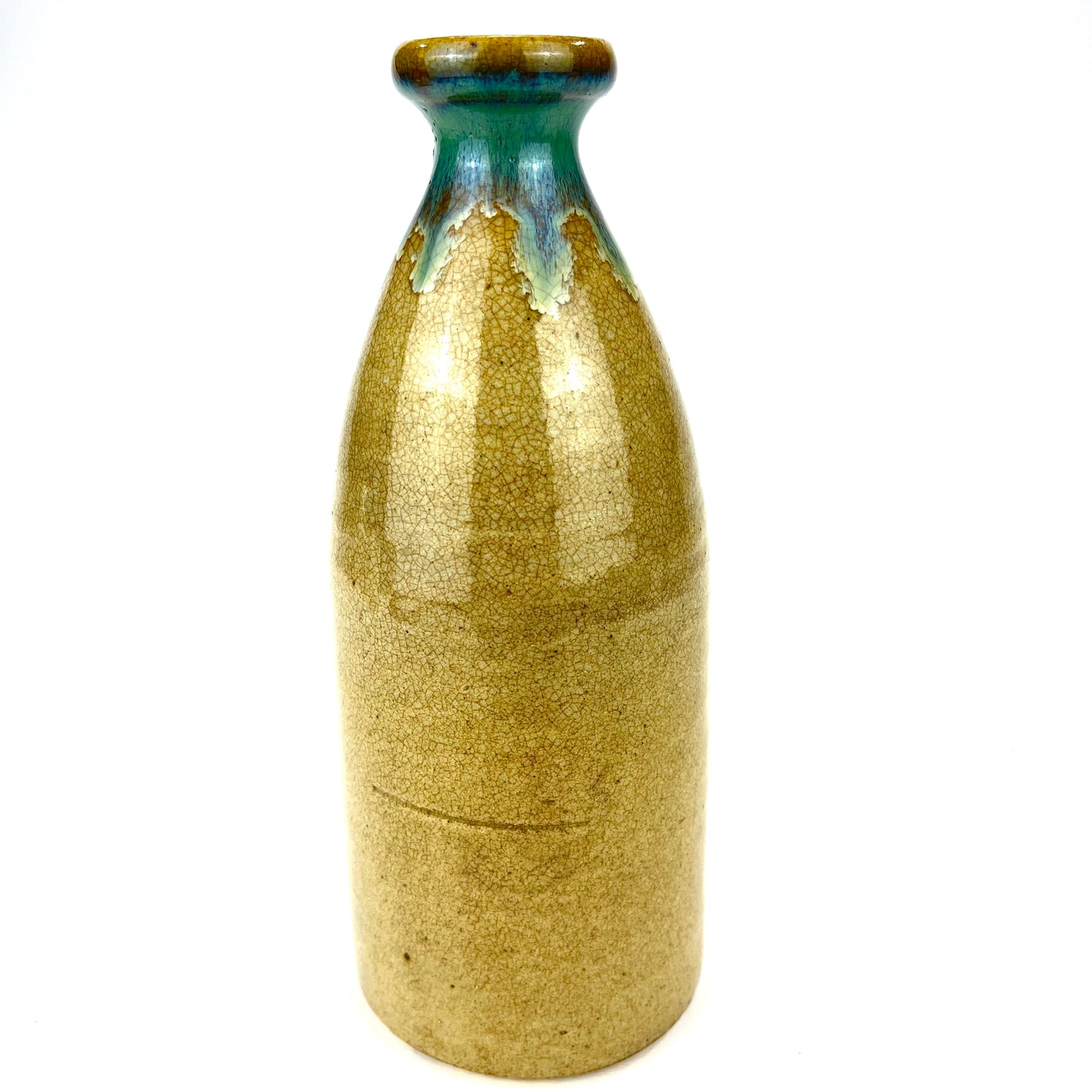 Antique Japanese Sake Bottle Tokkuri Blue Hares Fur Glaze Spout 8”