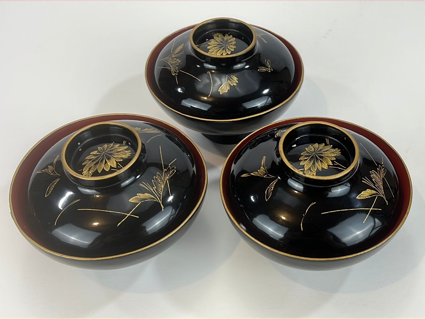 Antique Japanese MeijiEra (c1870) Lacquer Makie Wooden Lidded Soup / Rice Bowl