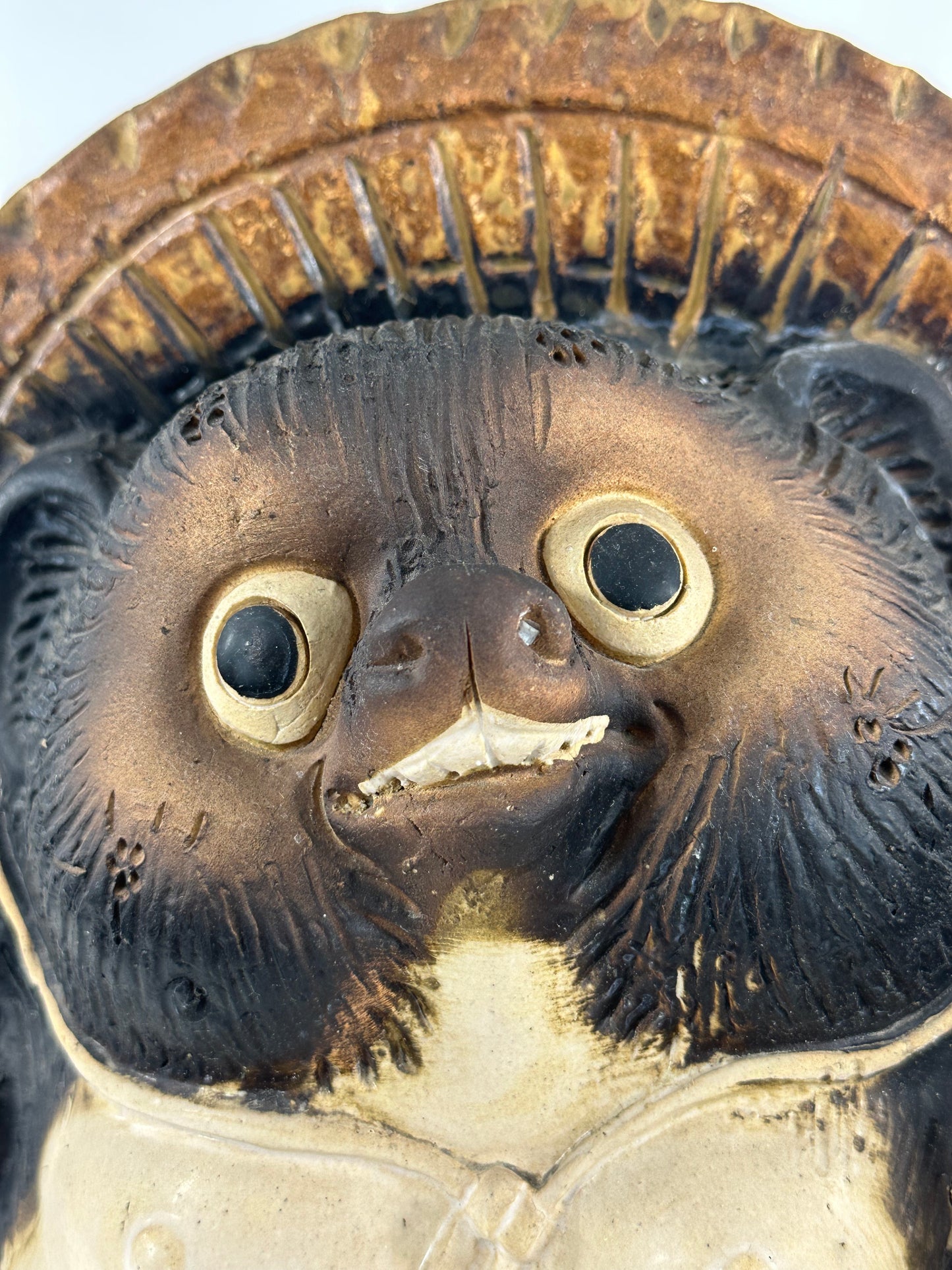 Vintage Japanese Ceramic Tanuki Statue Abundance & Prosperity 15"H