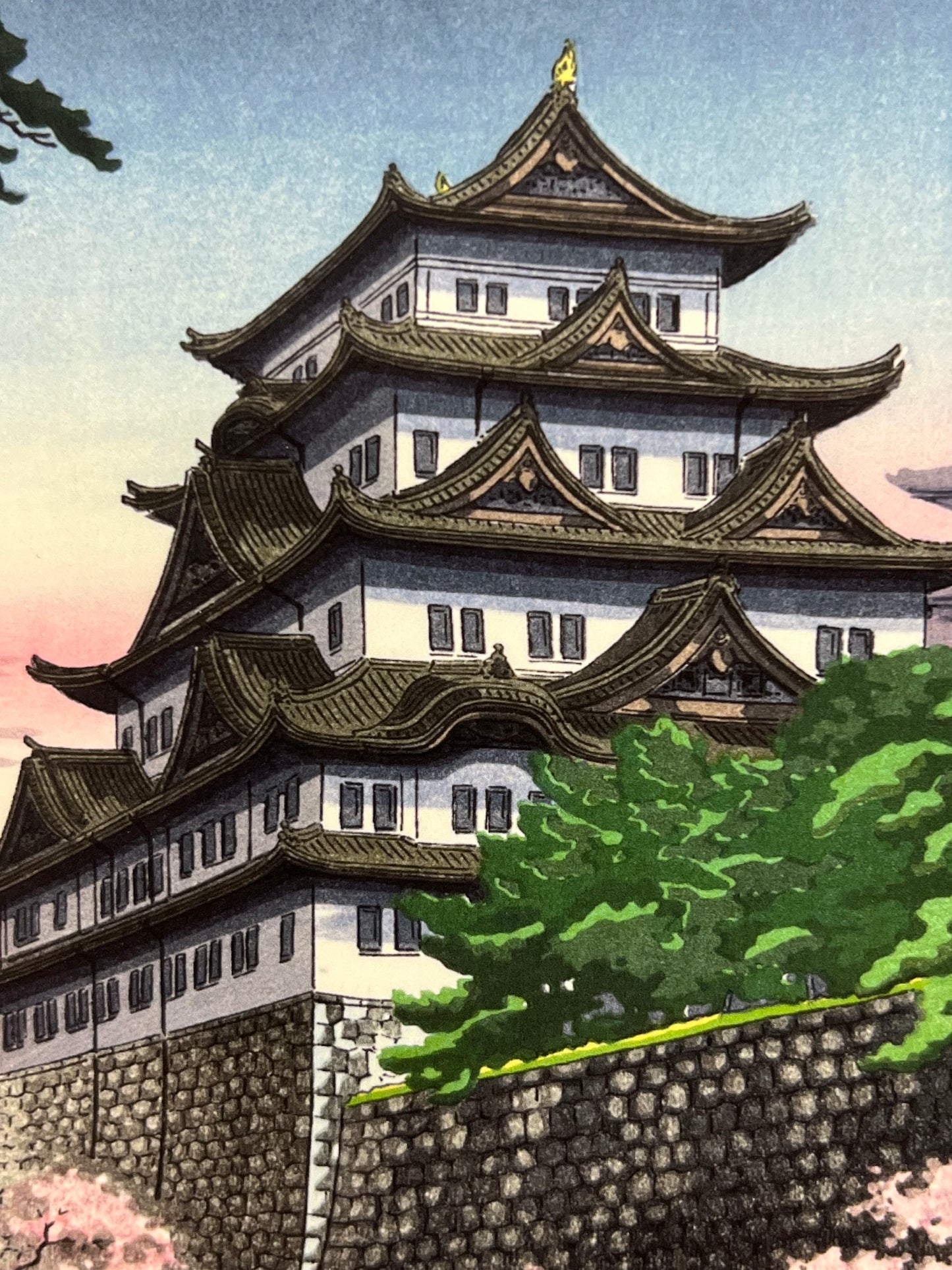 Koitsu Giclee Woodblock Print Pink Cherry Nagoya Castle 6.75"x10"