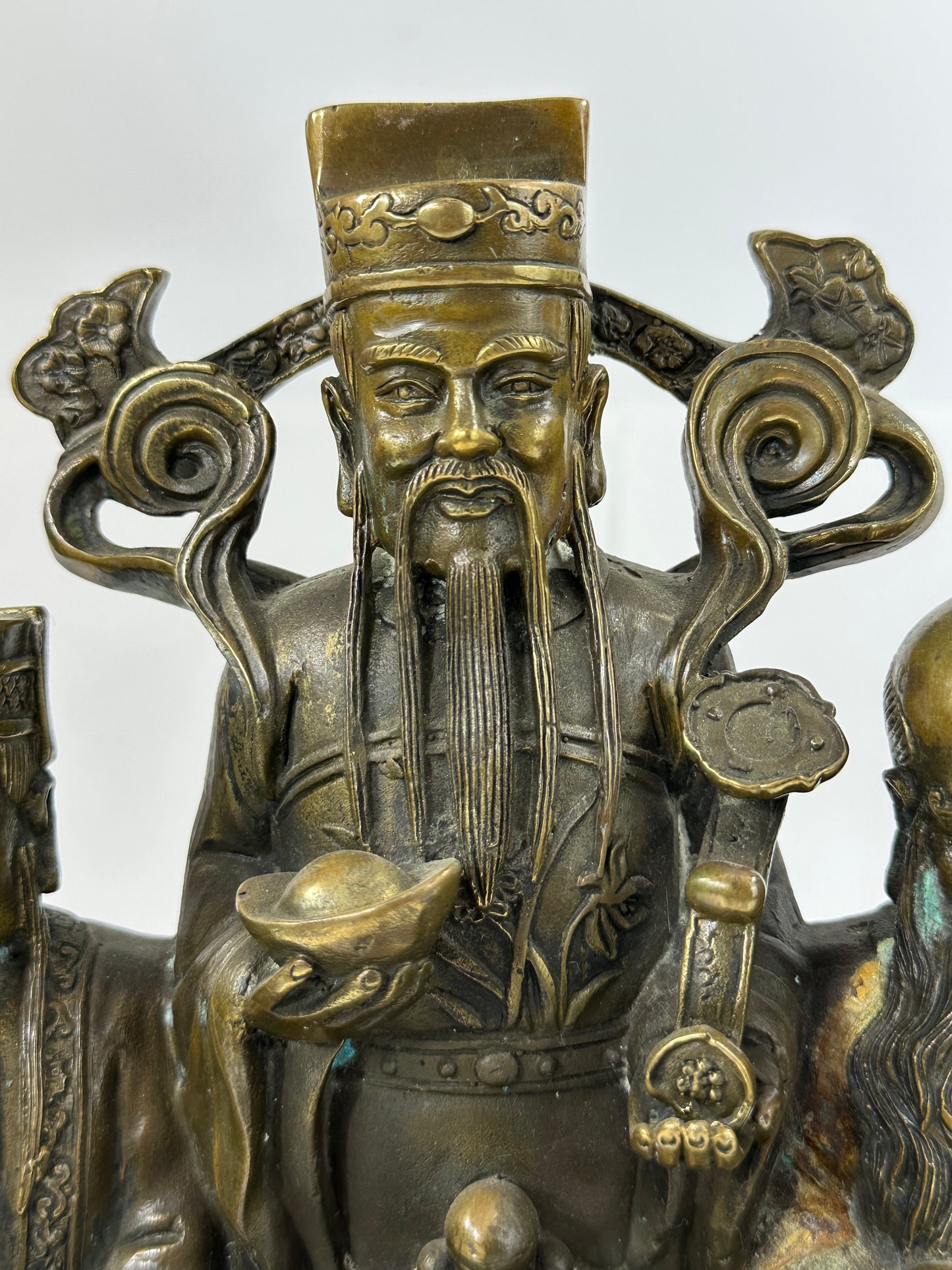 Vintage Chinese Bronze Statue Fu Lu Shu or San Xing 10"H