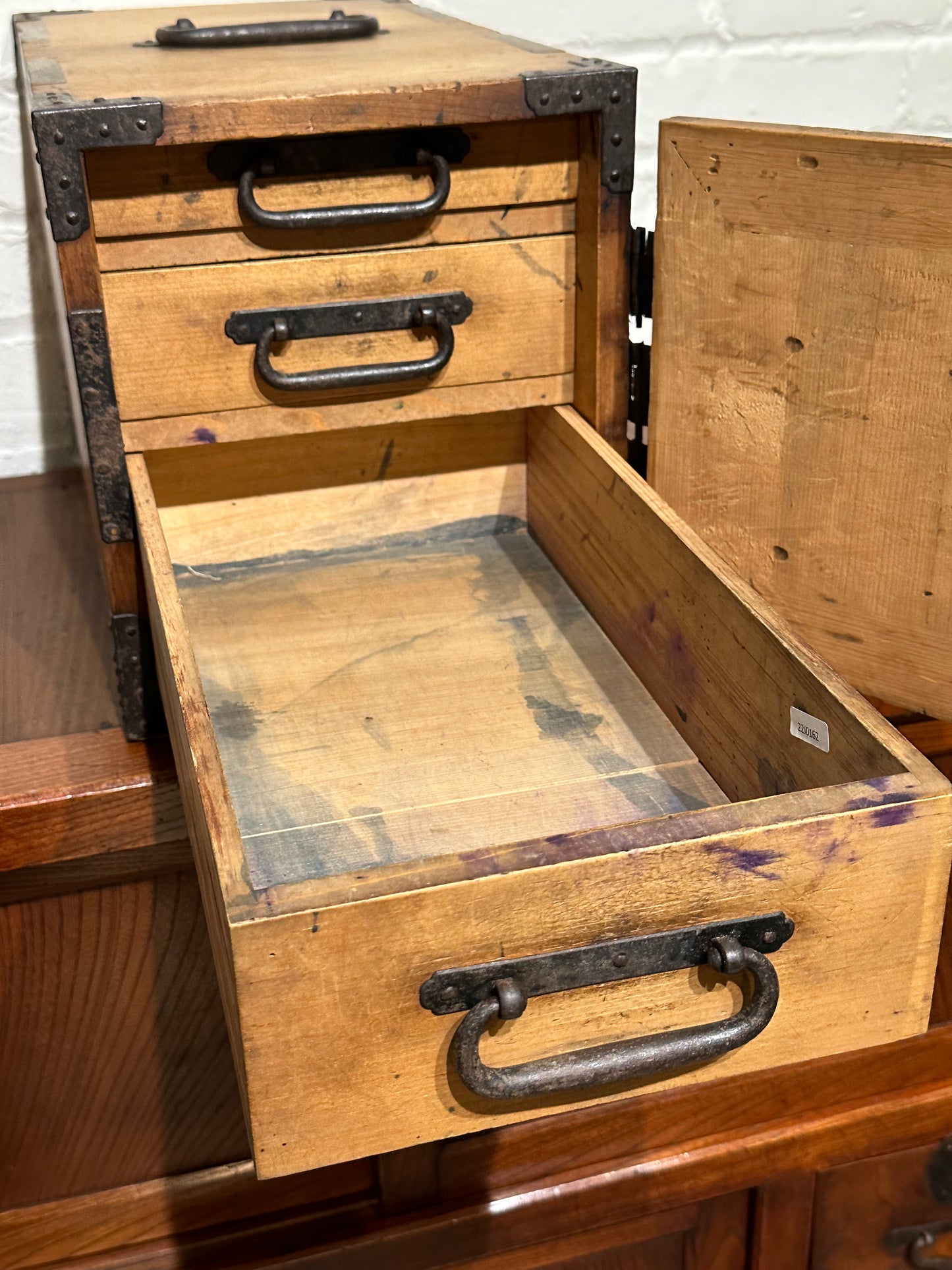Antique Japanese Late Edo Era 3 Drawer Funadansu Sugi & Iron 16.5"