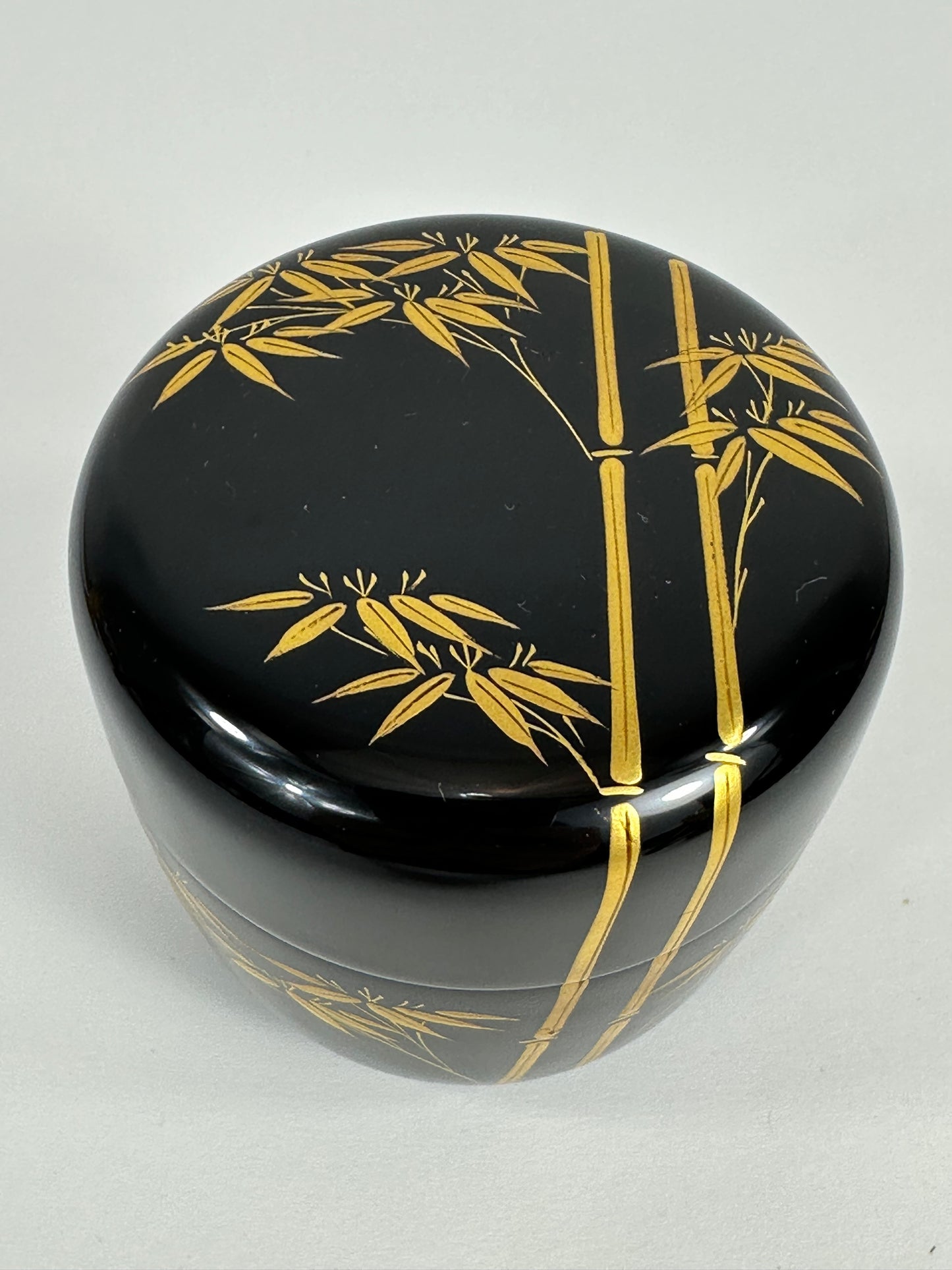 Vintage Japanese Tea Ceremony Natsume Black Lacquer Gold Bamboo Maki-e 3"