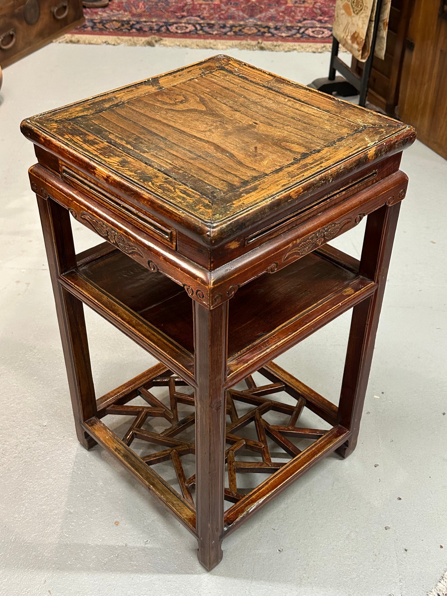 Antique Chinese Qing Dynasty 19thC Chow Table Cracked Ice Motif 18x18x31"