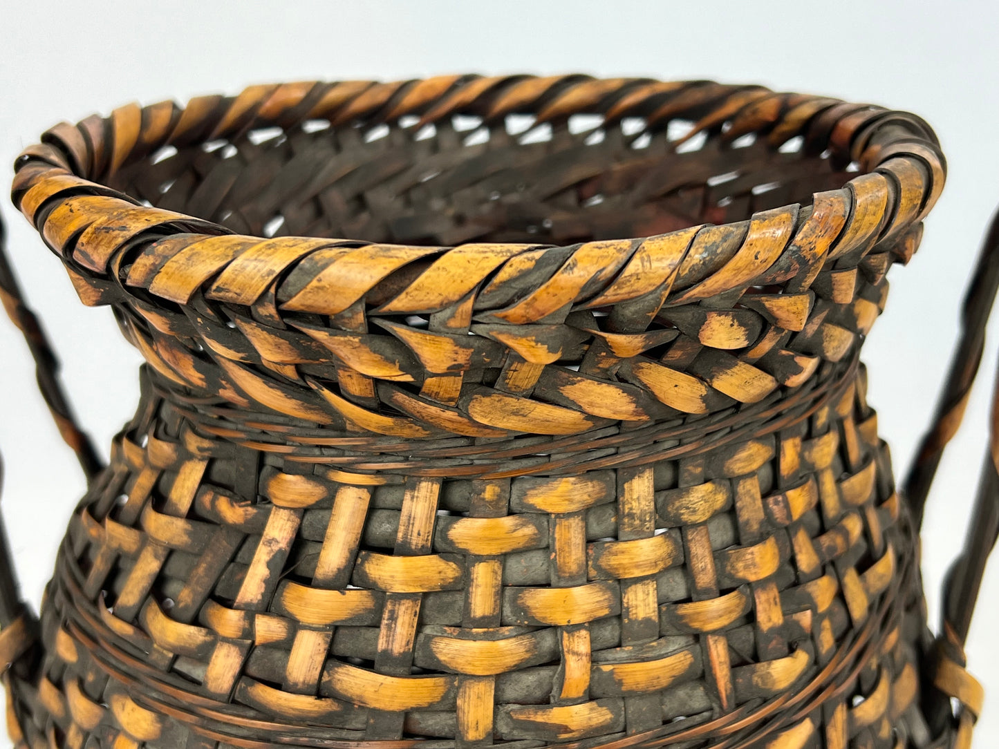 Antique Japanese Taisho Era c1920's Bamboo Kago Ikebana Basket 17"H