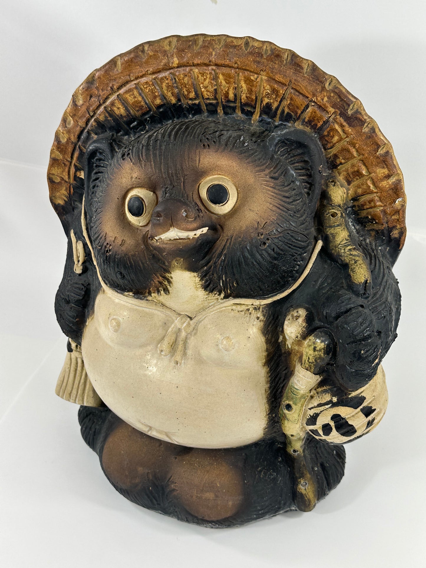 Vintage Japanese Ceramic Tanuki Statue Abundance & Prosperity 15"H