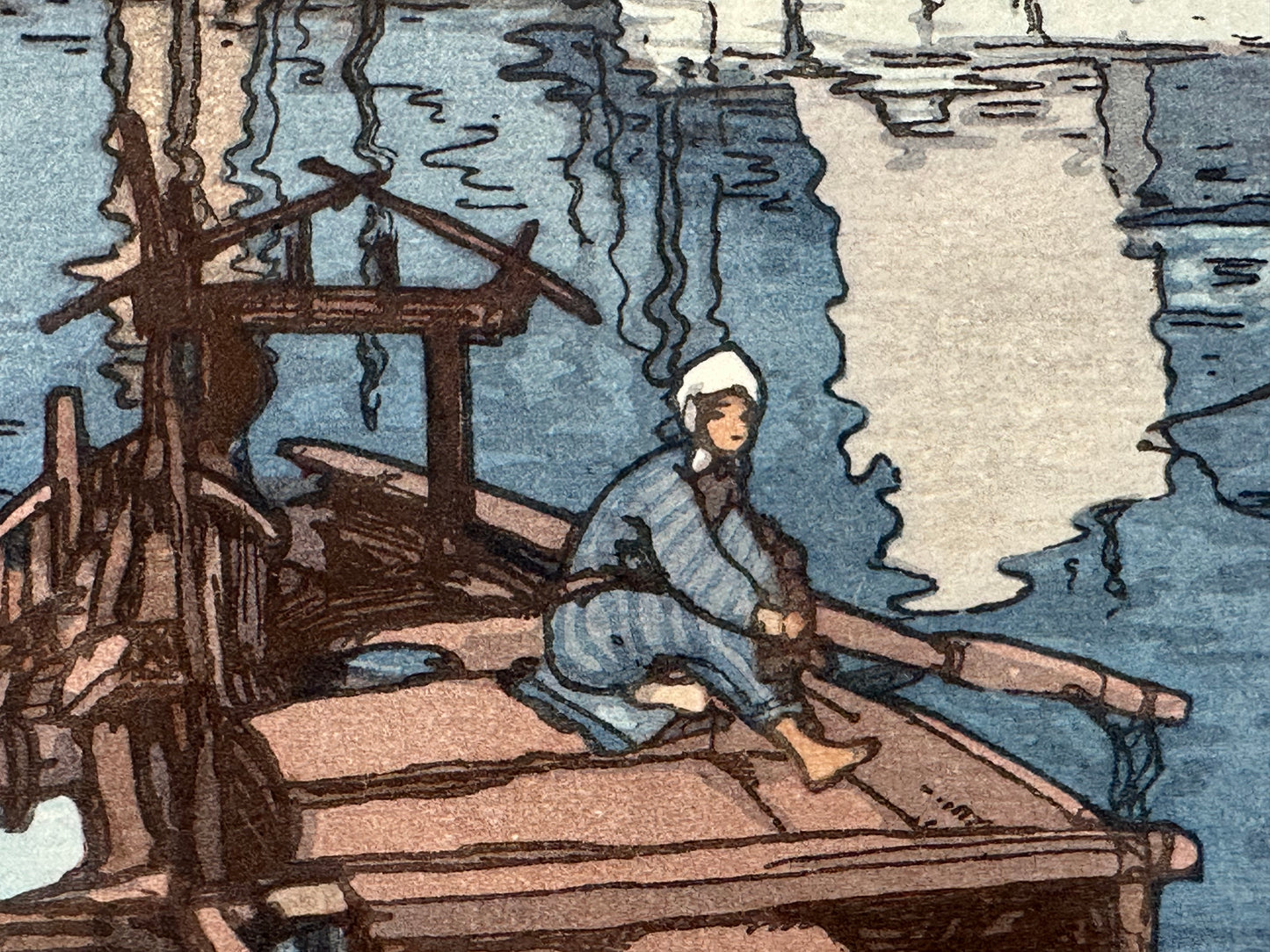 Hiroshi Yoshida Woodblock Print "Harbor of Tomonoura" 1930 Original