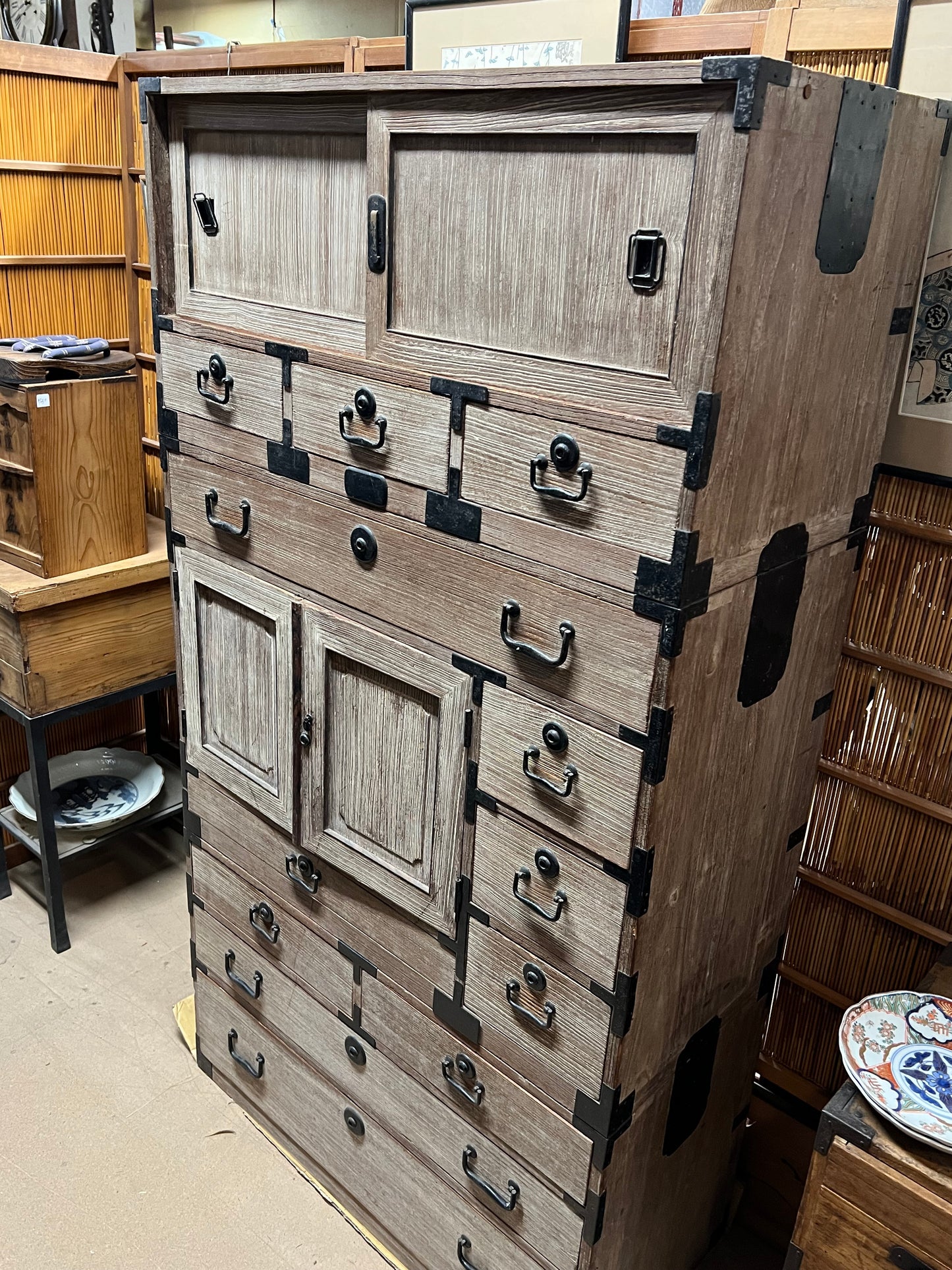 Antique Japanese Clothing Chest Taisho Era Ishodansu Kiri Paulownia 64"