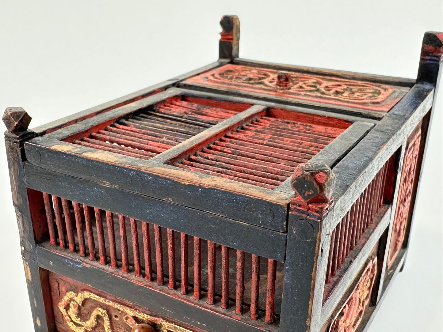 Antique Chinese Singing Cricket Cage Good Fortune Carving 4"