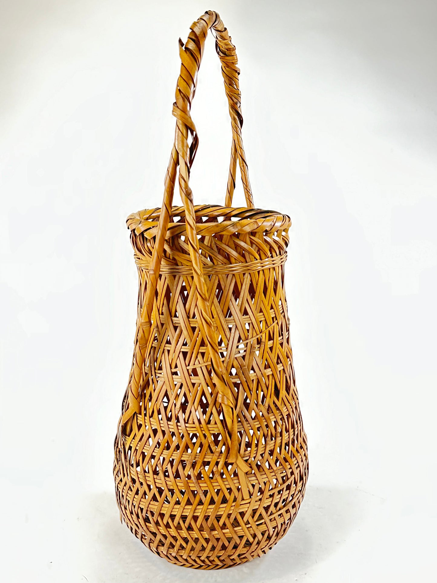 Antique Japanese Signed Showa Era c1920's Bamboo Kago Ikebana Basket 18"