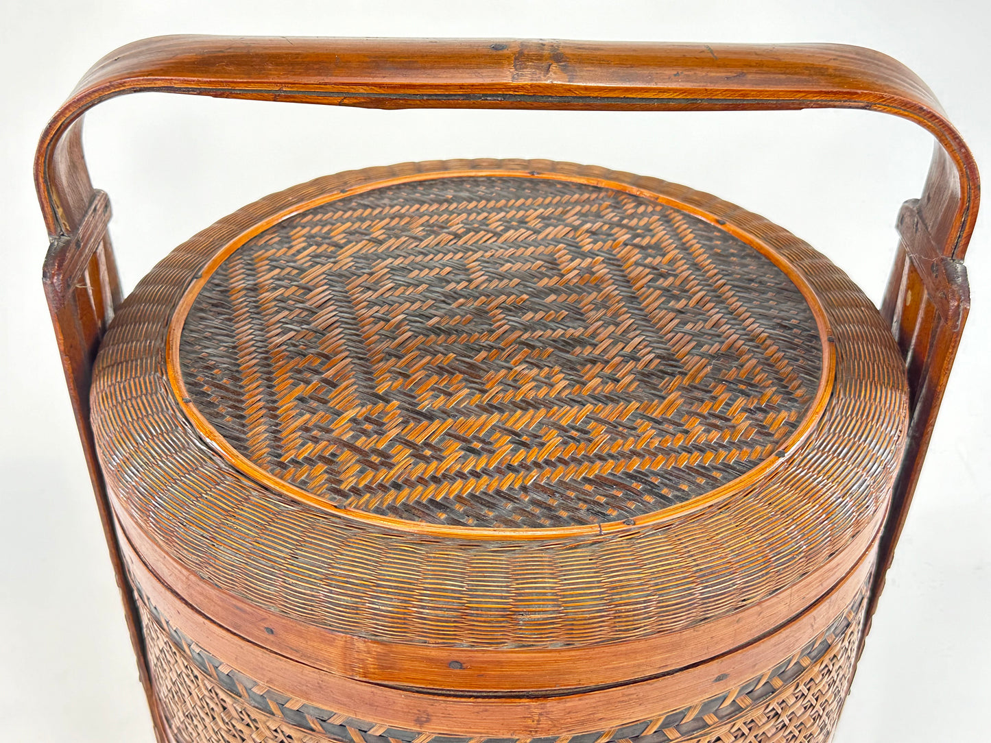 Vintage Chinese 2 Tiered Wedding/Dowry Lacquer Rattan Basket/Box