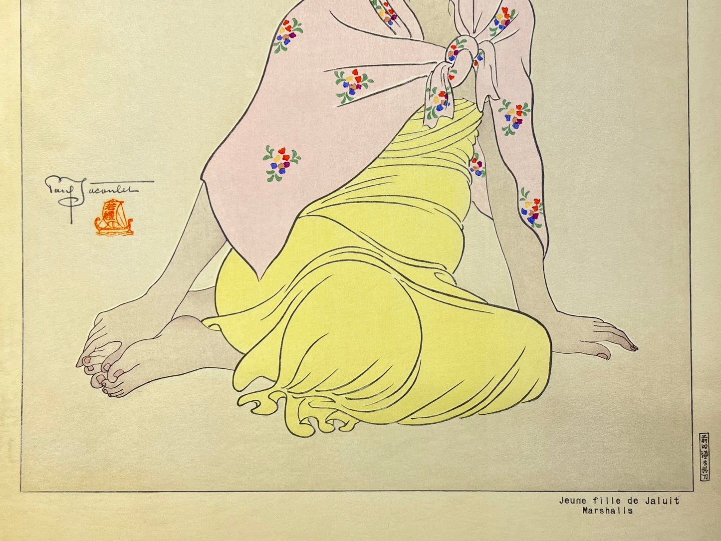 Rare 1st Ed Original Paul Jacoulet Woodblock Print 1939 "Young Girl of Jaluit"