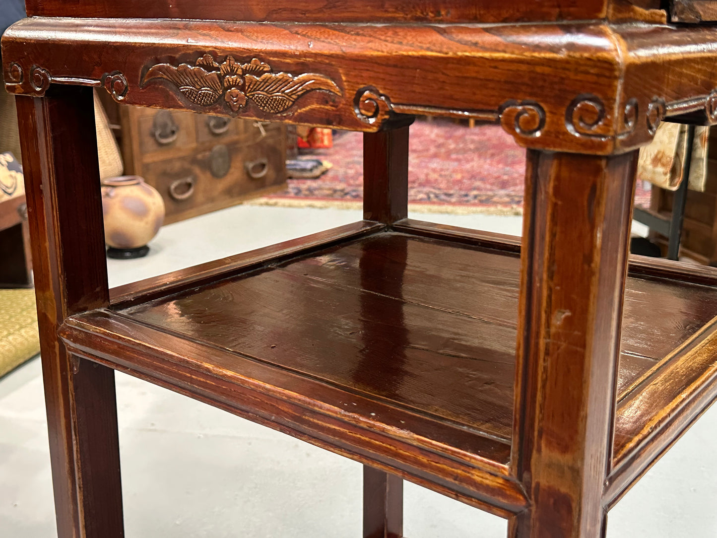 Antique Chinese Qing Dynasty 19thC Chow Table Cracked Ice Motif 18x18x31"