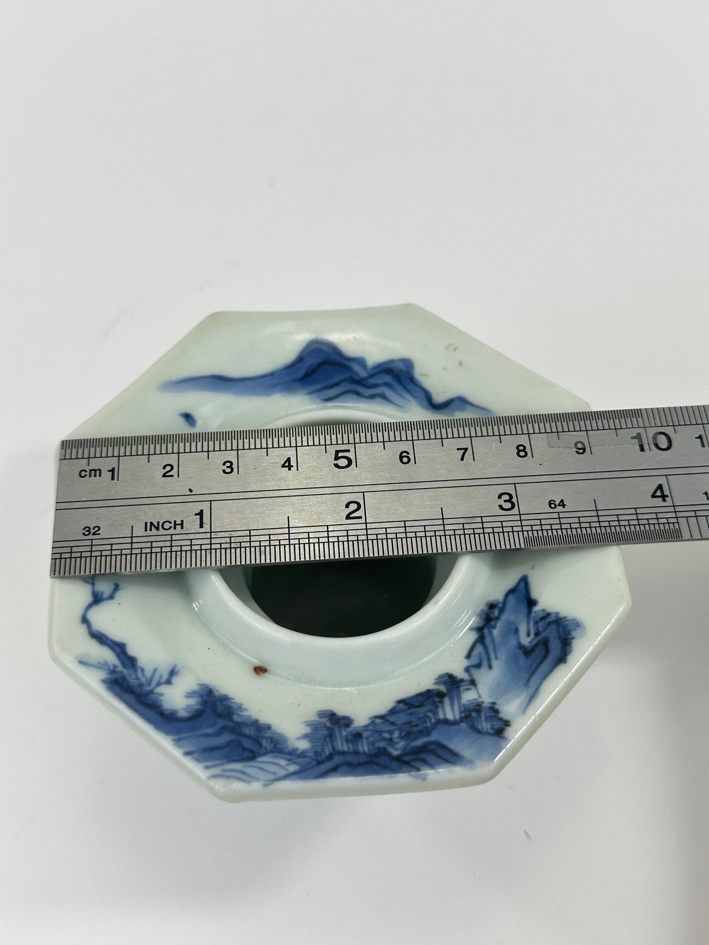 Vintage Japanese Blue and White Porcelain Sake Cup Holder 3.75"W