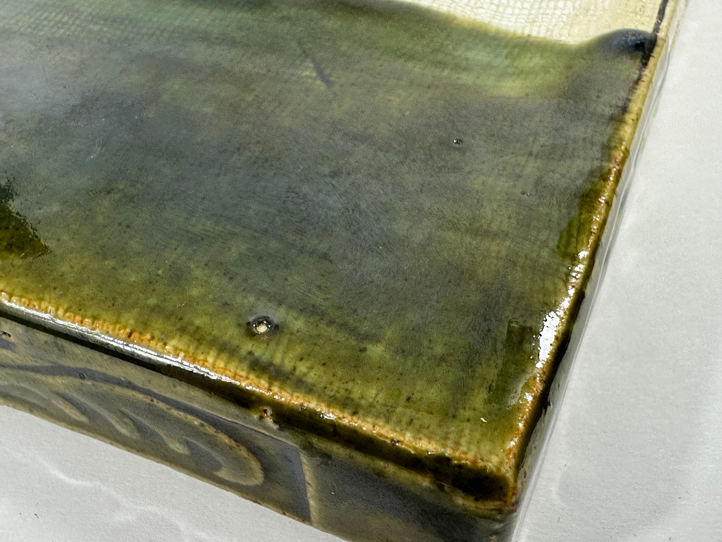 Vintage Japanese Oribe-ware Sokogawara Tile Tea Ceremony Furo 9"W