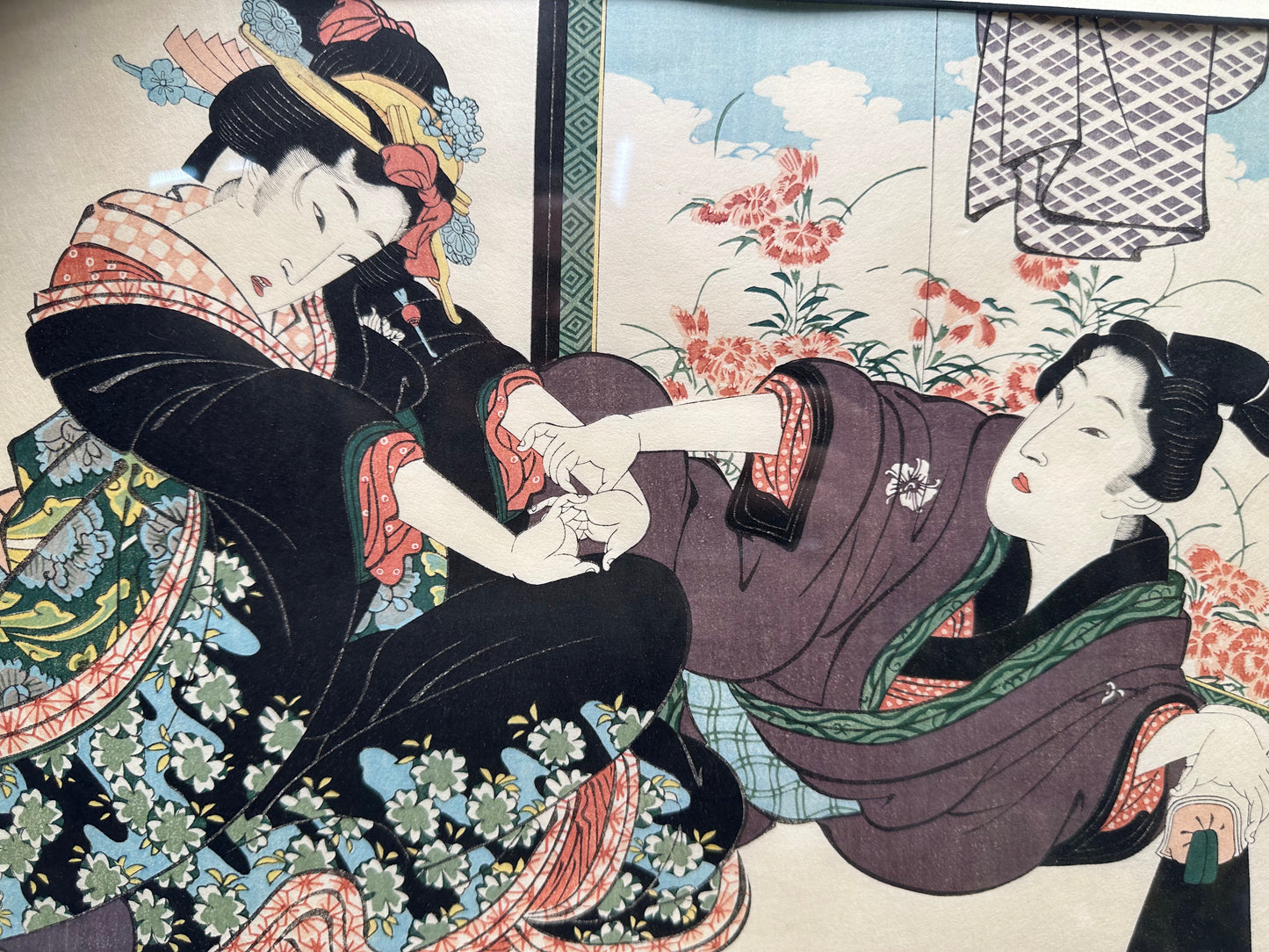 Japanese Woodblock Reproduction Print by Eisen "Maegami and a Girl" 20x16